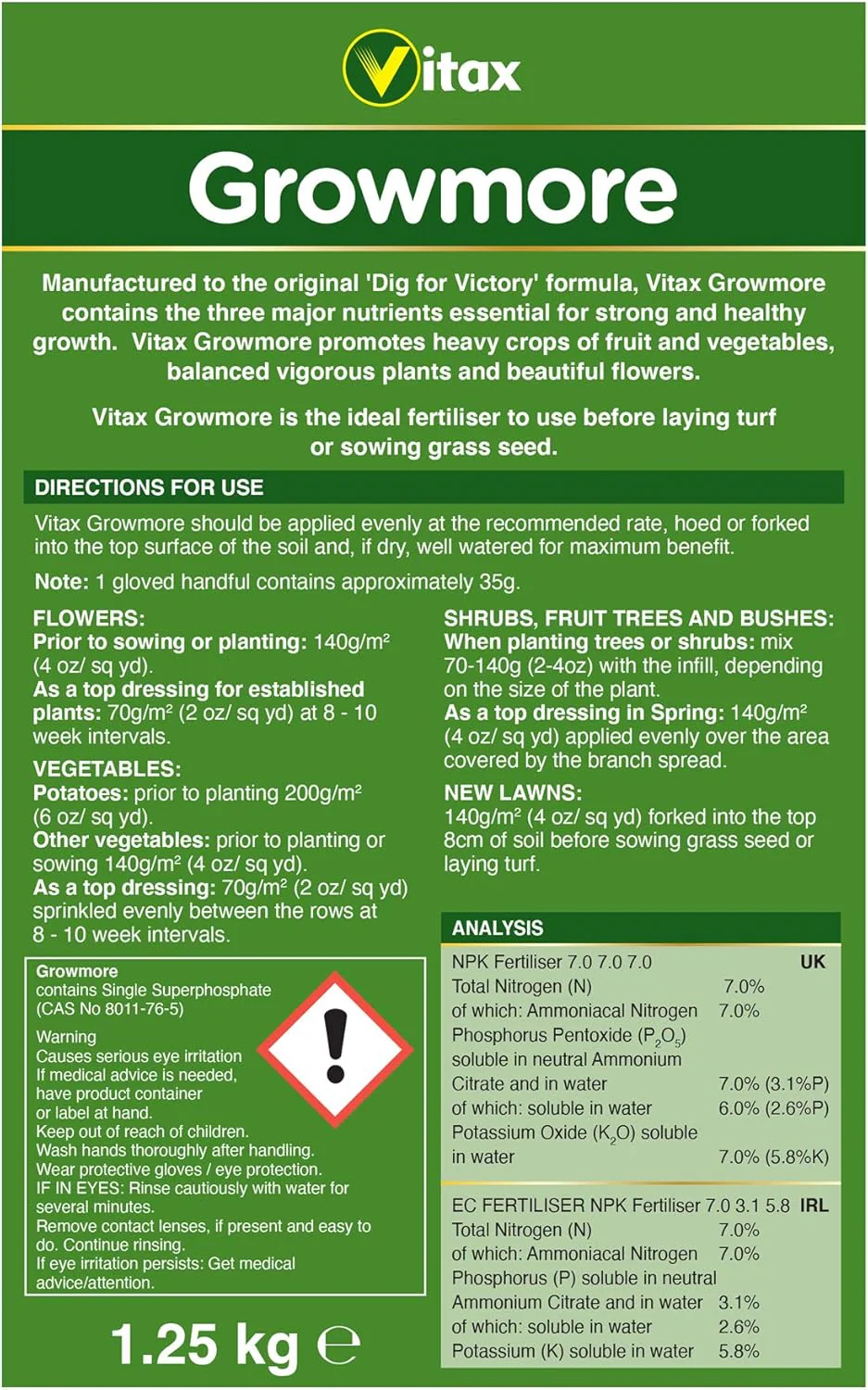 Growmore General Purpose Fertiliser - 1.25Kg - Image 4