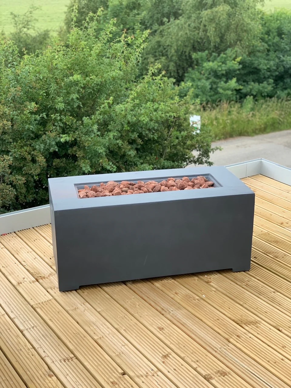 106cm Rectangular Modern Fire Pit Table Concrete with Cover - Image 5