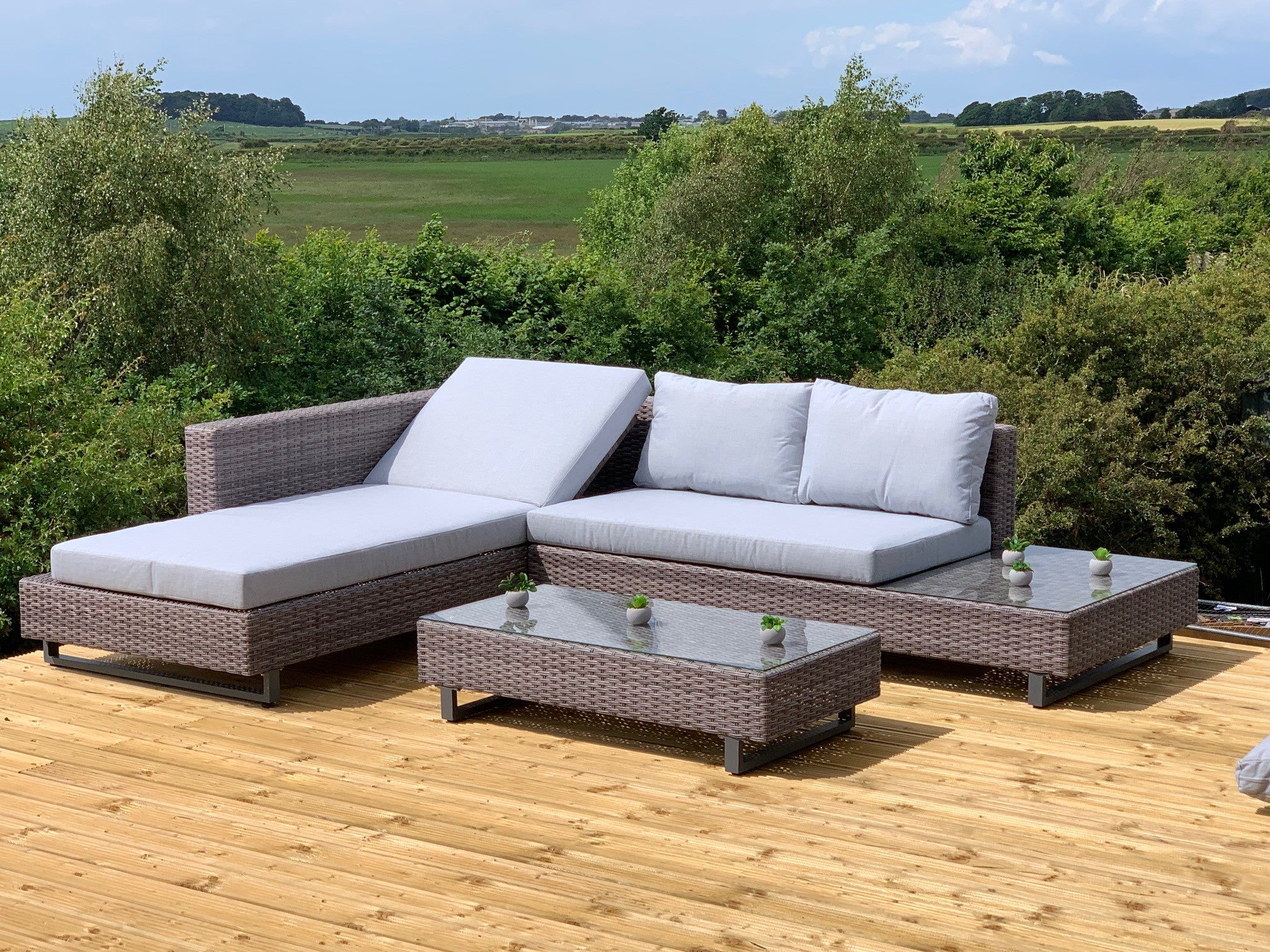 Bahama Corner Sofa Sun Lounger Rattan Set - Grey