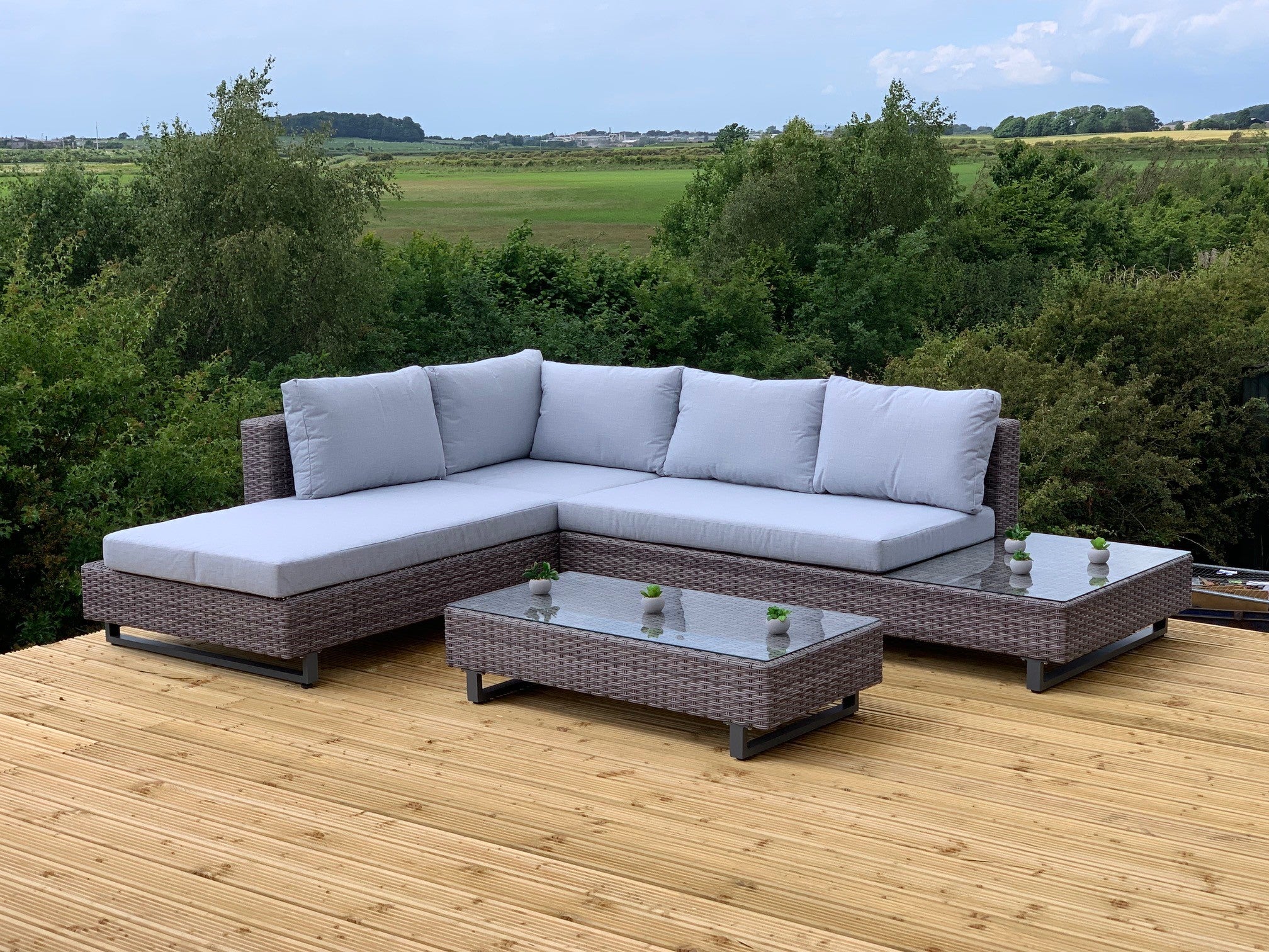 Bahama Corner Sofa Sun Lounger Rattan Set - Grey - Image 2