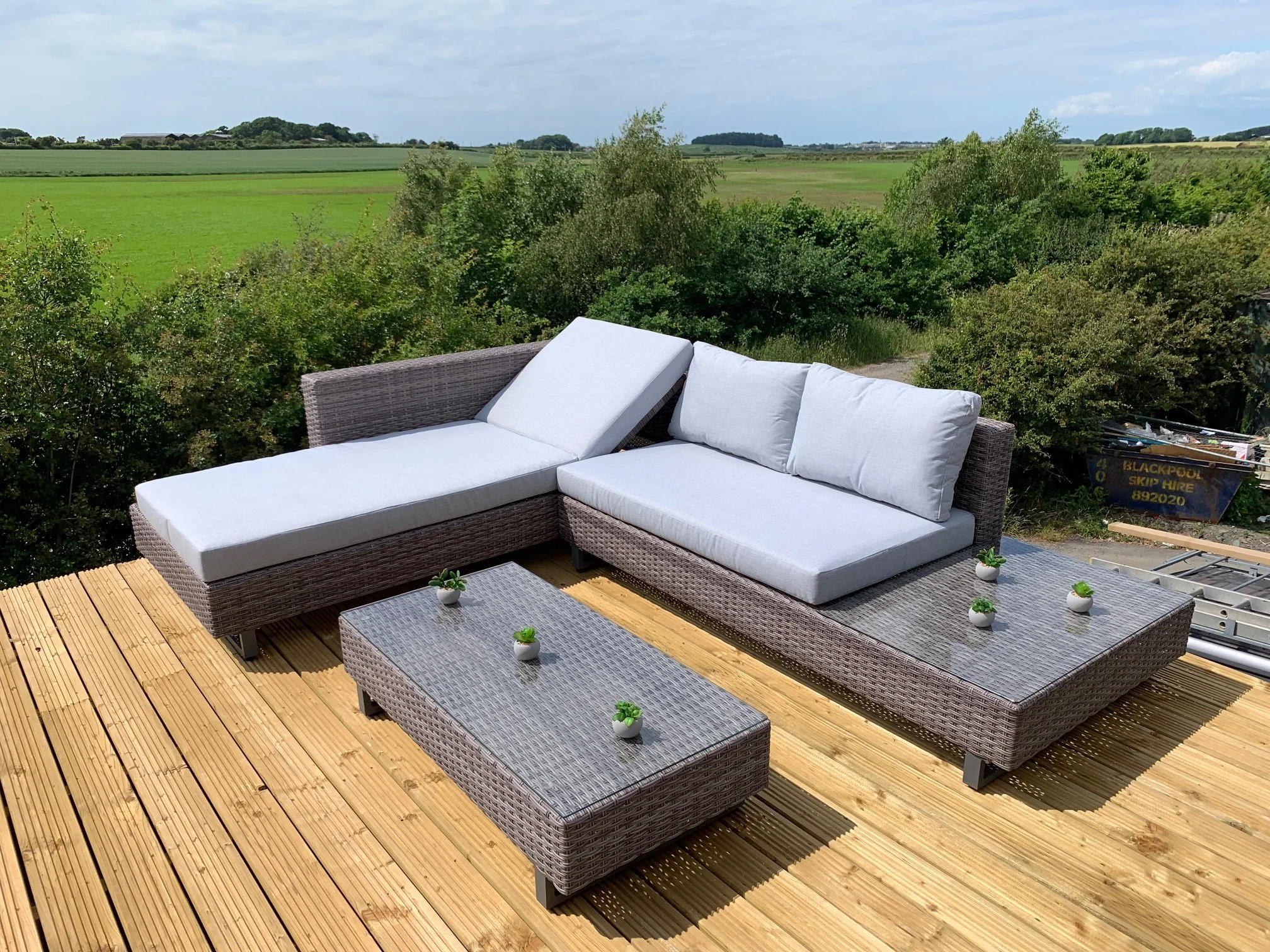 Bahama Corner Sofa Sun Lounger Rattan Set - Grey - Image 7