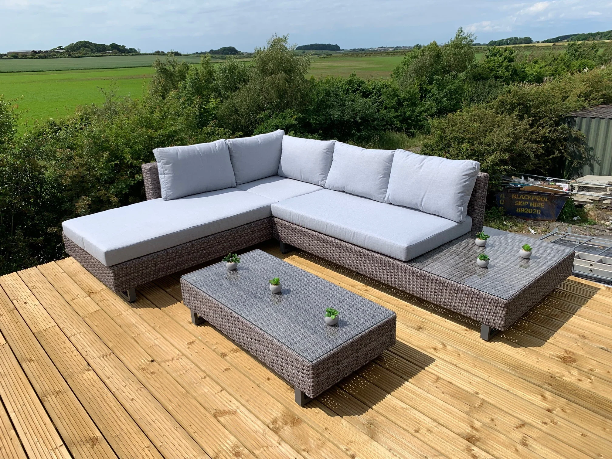 Bahama Corner Sofa Sun Lounger Rattan Set - Grey - Image 8