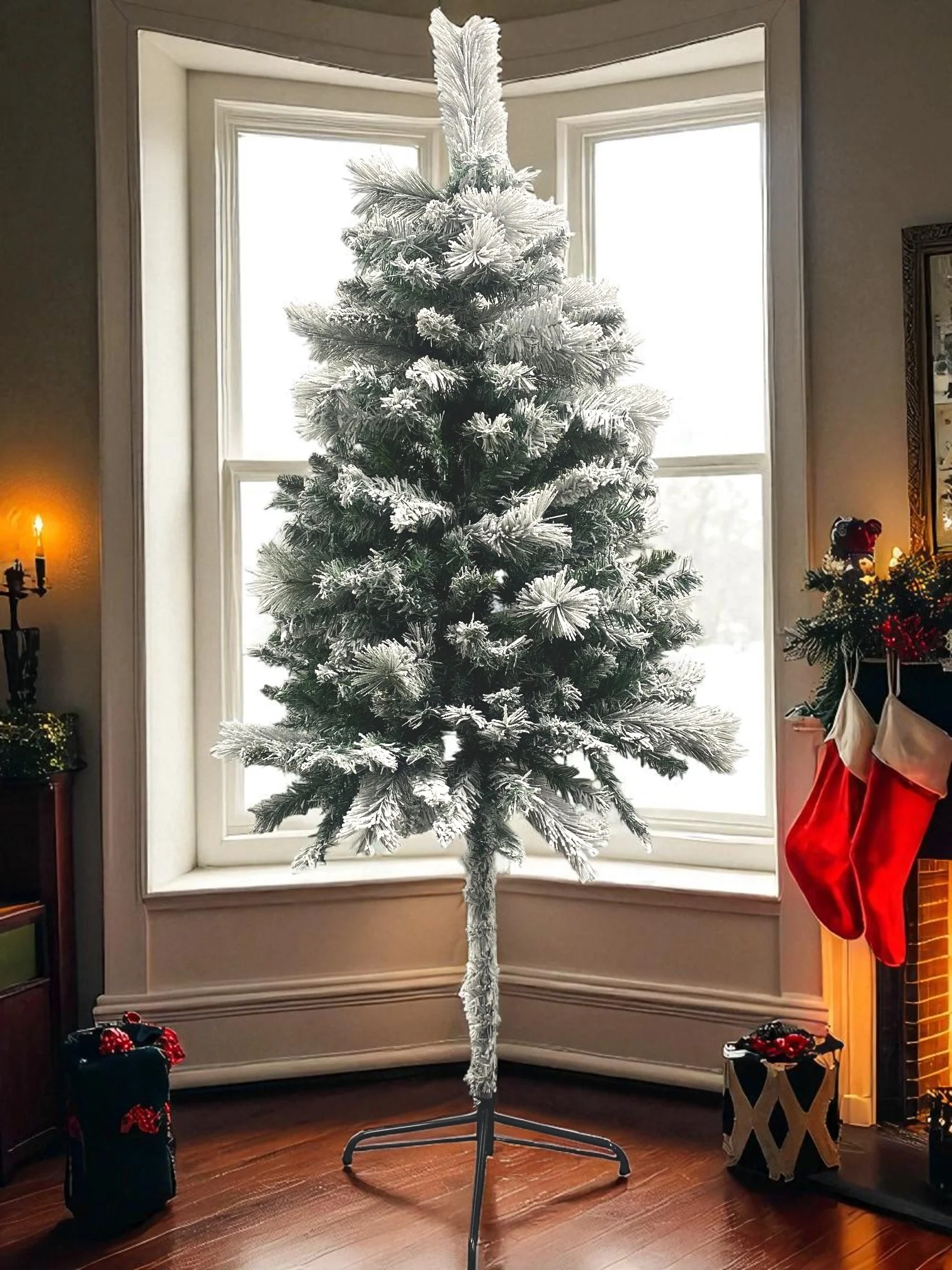 Half Parasol Christmas Tree Snowy Flocked 6ft/180cm - Image 3