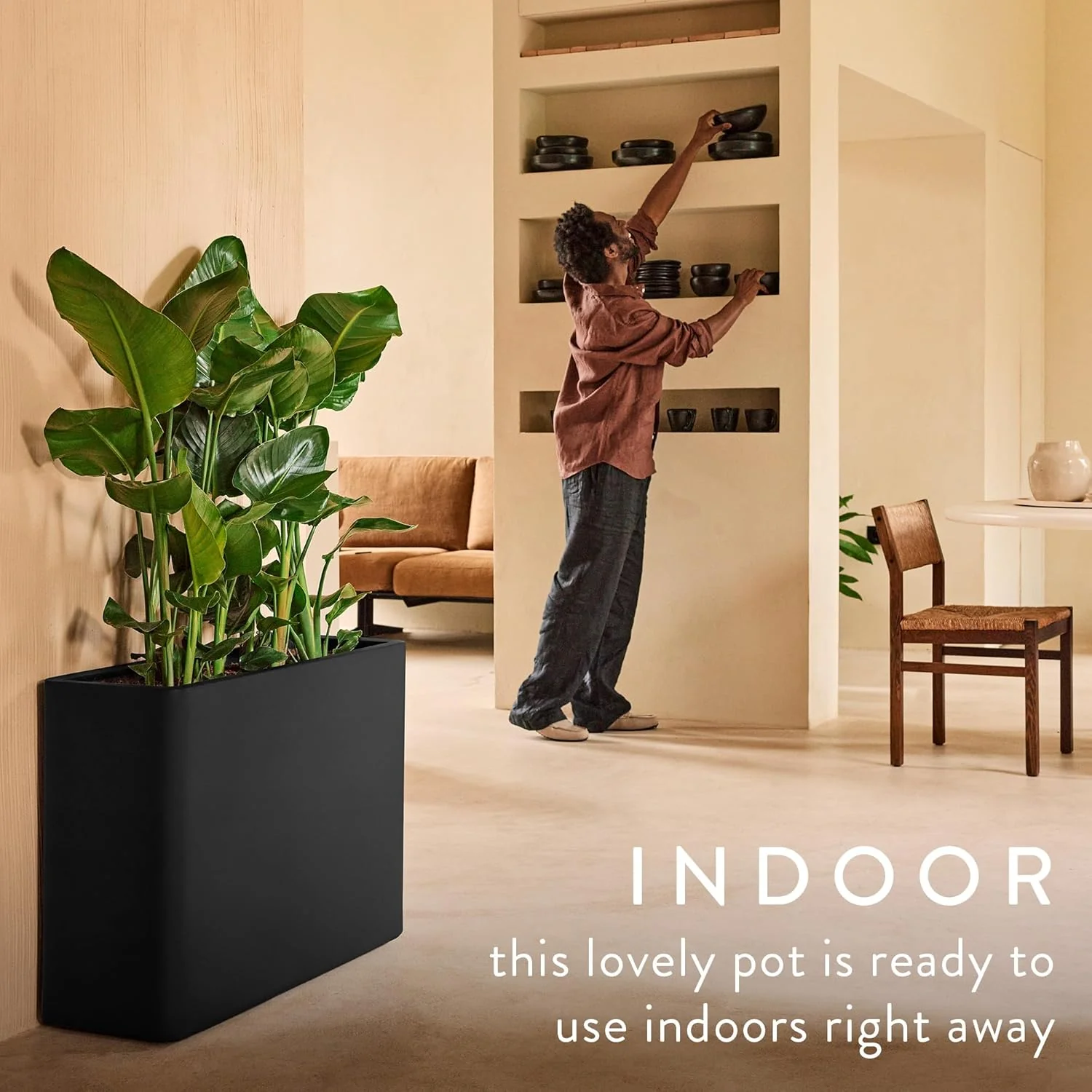 June Brick Divider 80cm Indoor / Outdoor Plant Pot - Black - Image 4