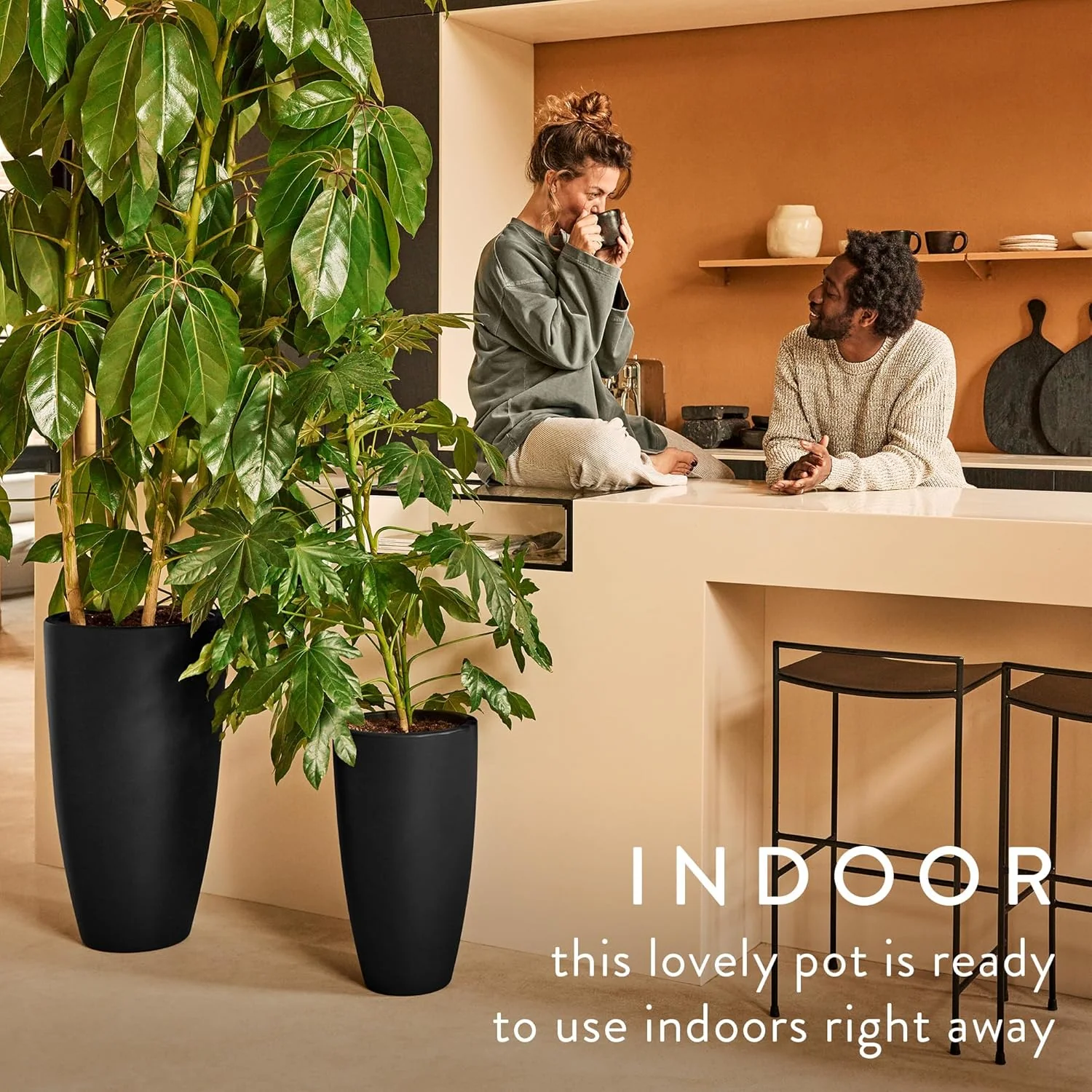 June Round High 40cm Indoor / Outdoor Plant Pot - Black - Image 4