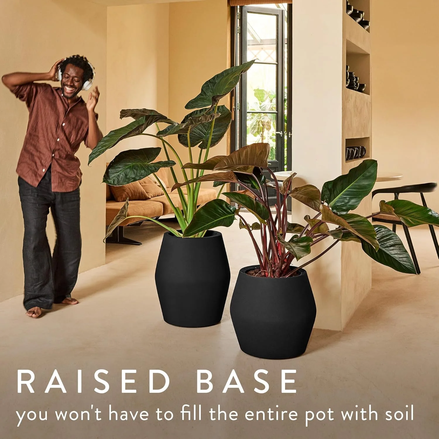 June Split 46cm Low Indoor / Outdoor Pot - Black - Image 3