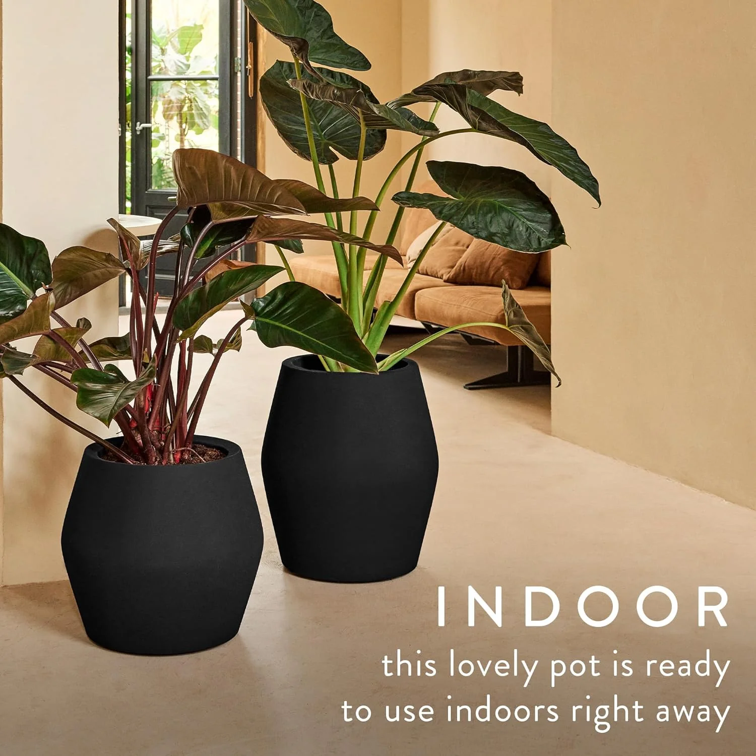 June Split 46cm Low Indoor / Outdoor Pot - Black - Image 4