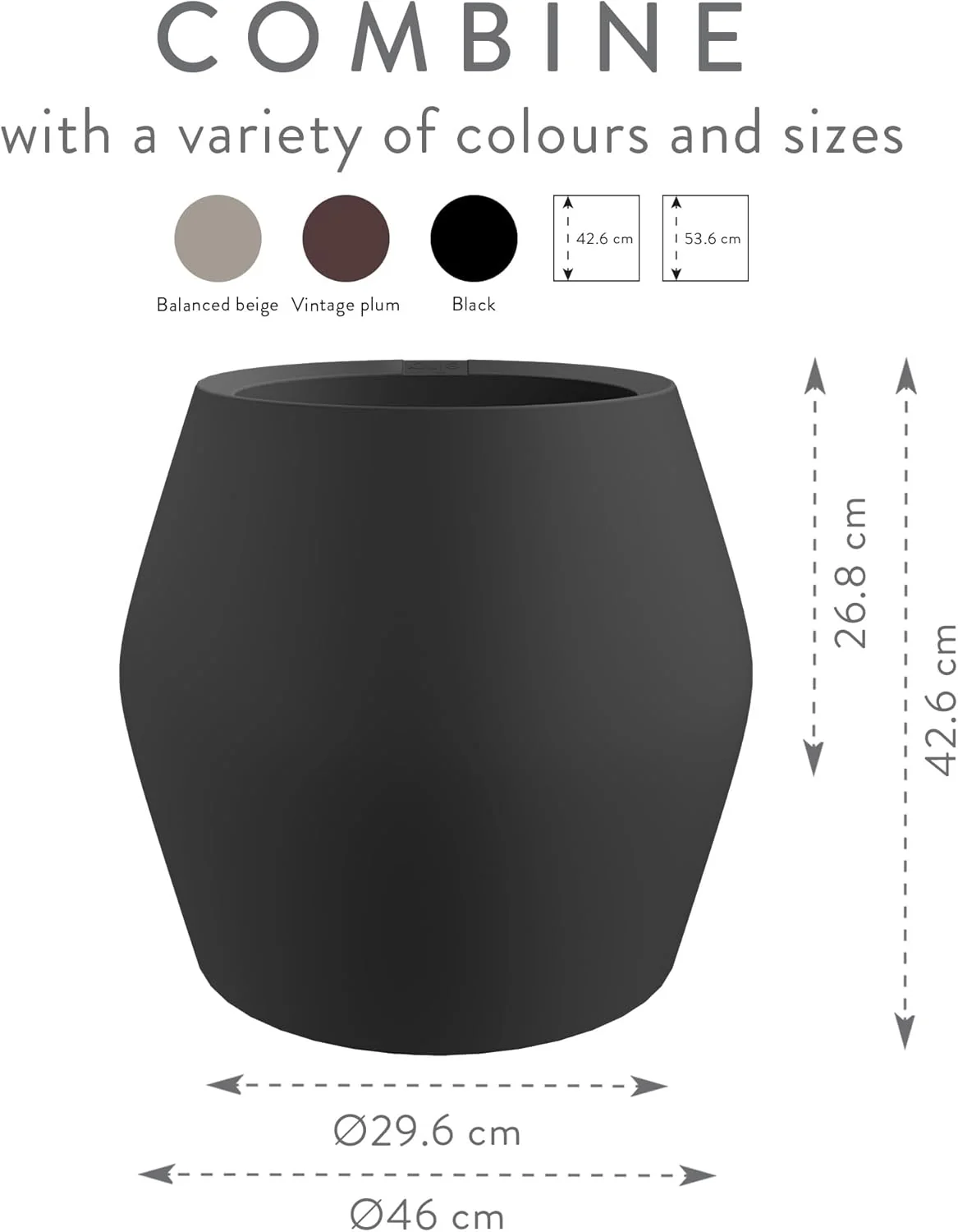 June Split 46cm Low Indoor / Outdoor Pot - Black - Image 6