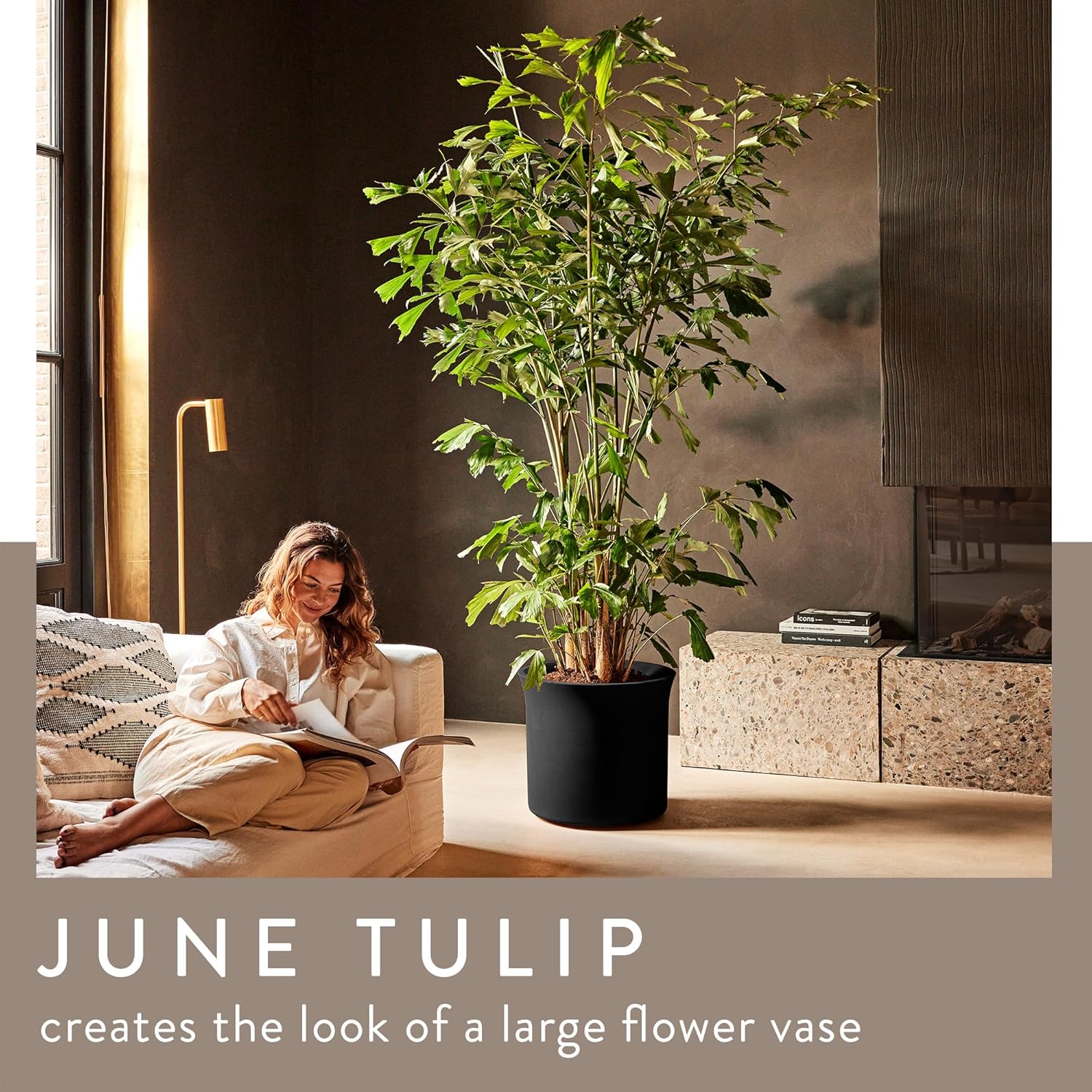 June Tulip 40cm Indoor / Outdoor Plant Pot - Black - Image 2