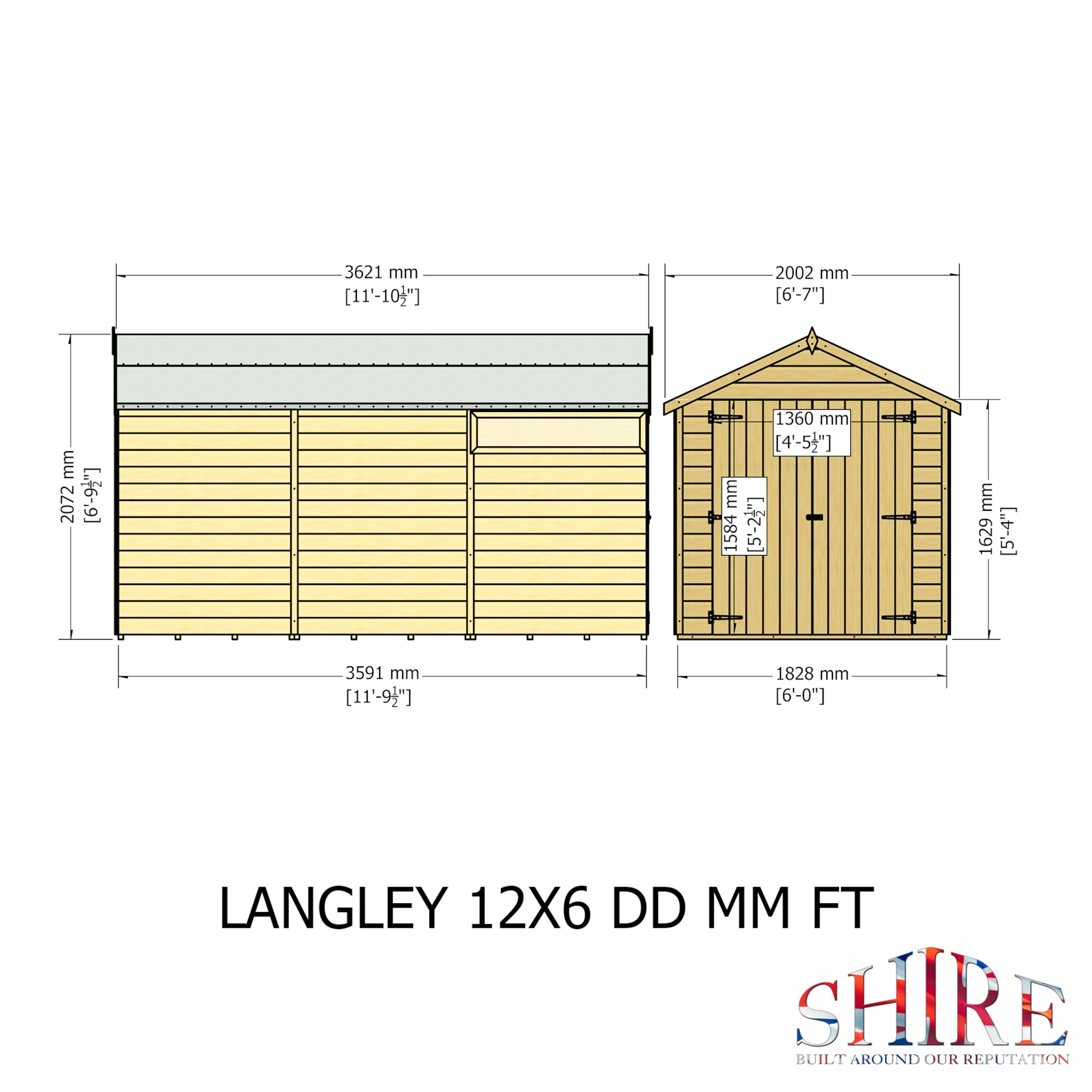 Langley 12 ft x 6 ft Shiplap Double Door Shed - Image 5