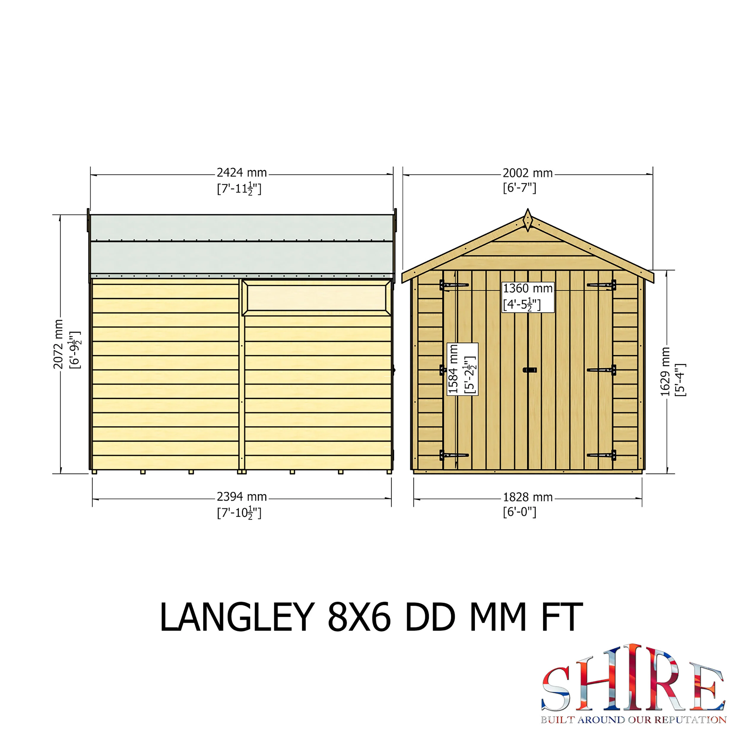 Langley 8 ft x 6 ft Shiplap Double Door Shed - Image 4
