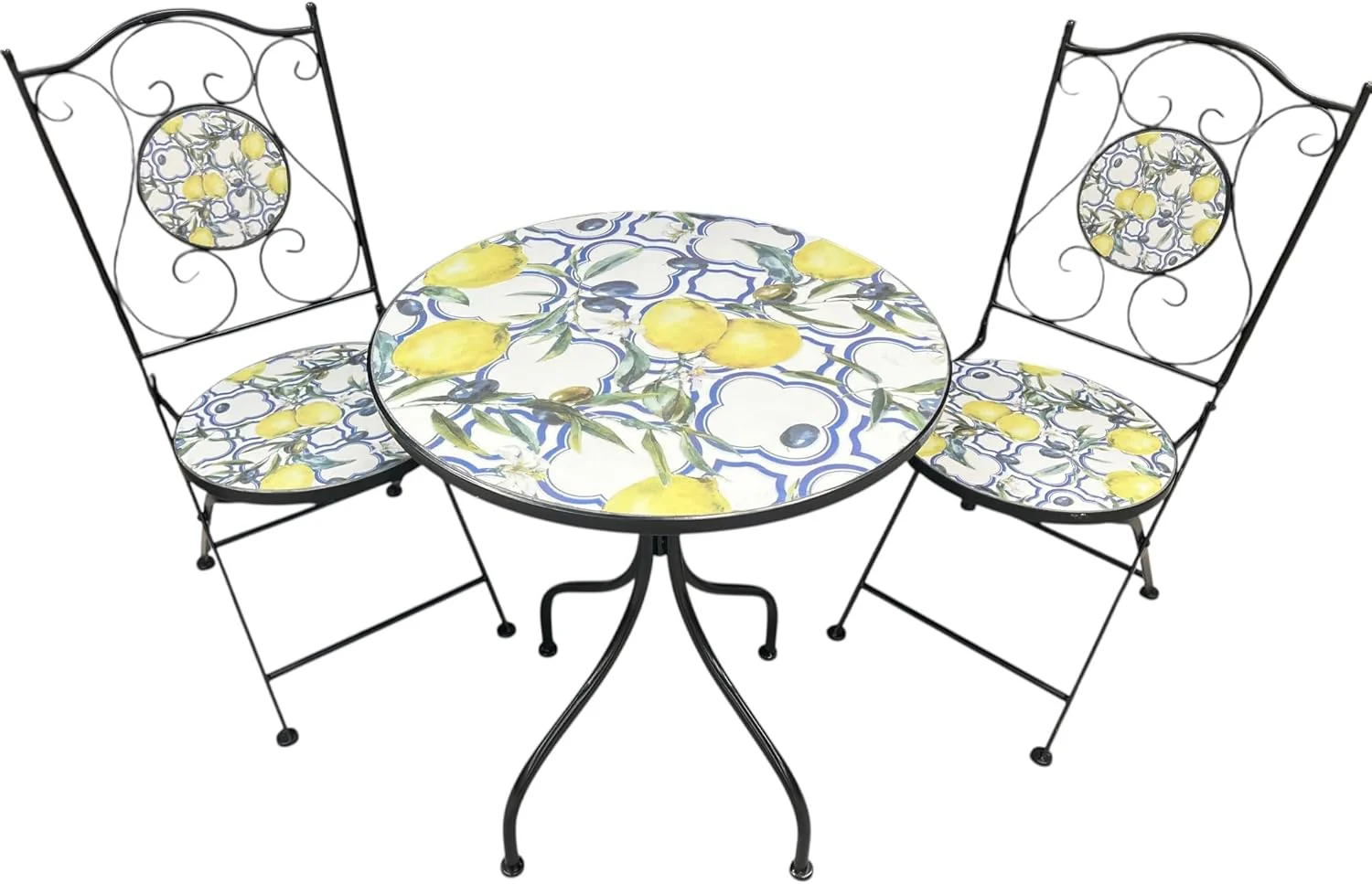 Lemon and Olive Print Mosaic Metal Bistro Set - Image 3