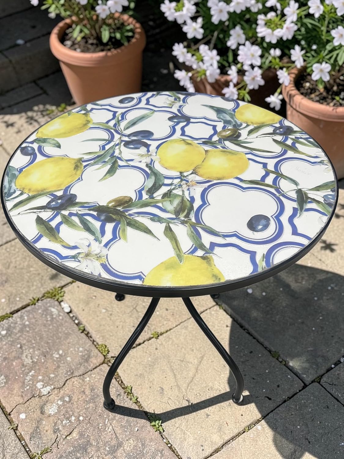 Lemon and Olive Print Mosaic Metal Bistro Set - Image 5