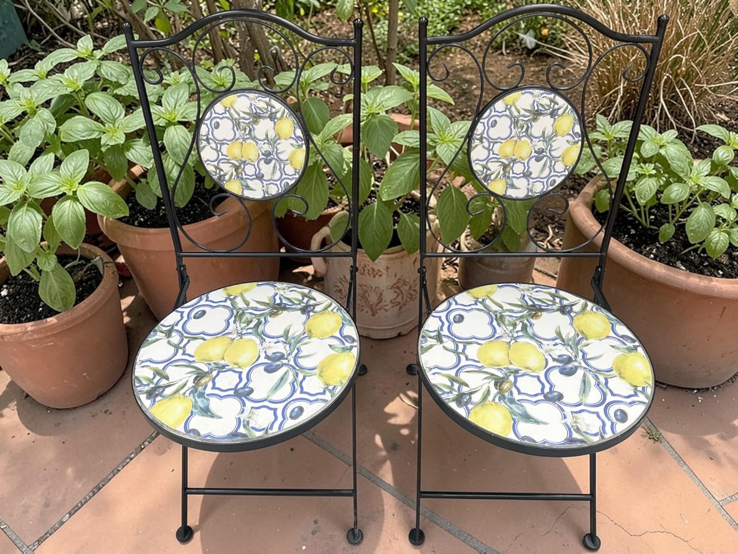 Lemon and Olive Print Mosaic Metal Bistro Set - Image 6