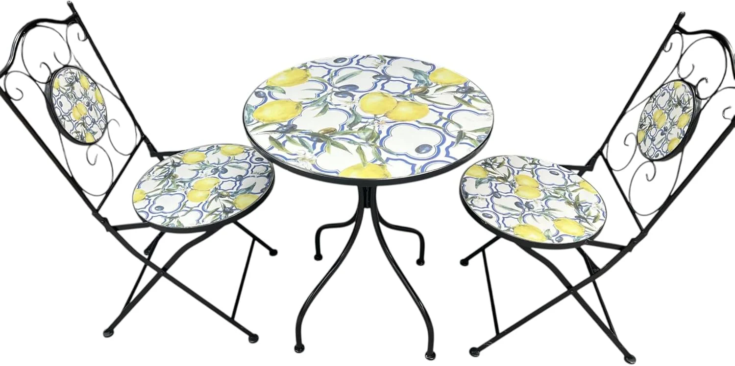 Lemon and Olive Print Mosaic Metal Bistro Set - Image 7
