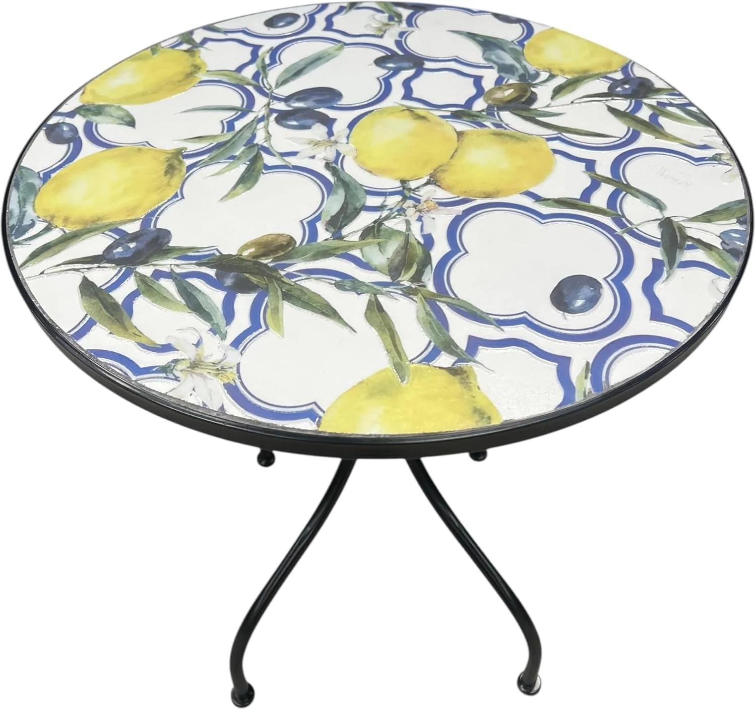 Lemon and Olive Print Mosaic Metal Bistro Set - Image 8