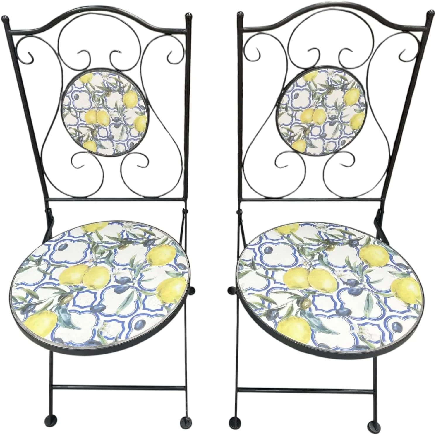 Lemon and Olive Print Mosaic Metal Bistro Set - Image 9