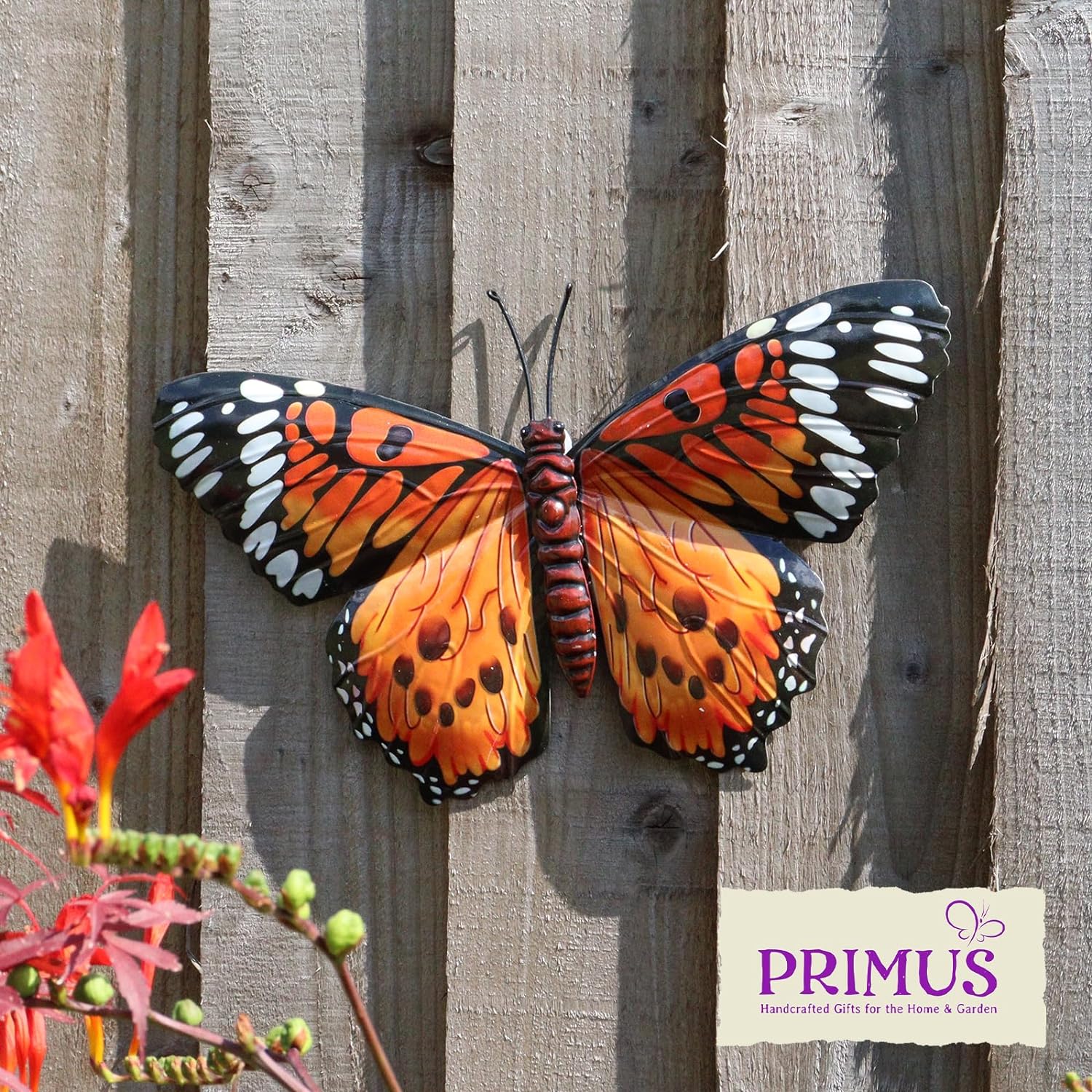 Medium Orange Butterfly Metal Wall Art - Image 2