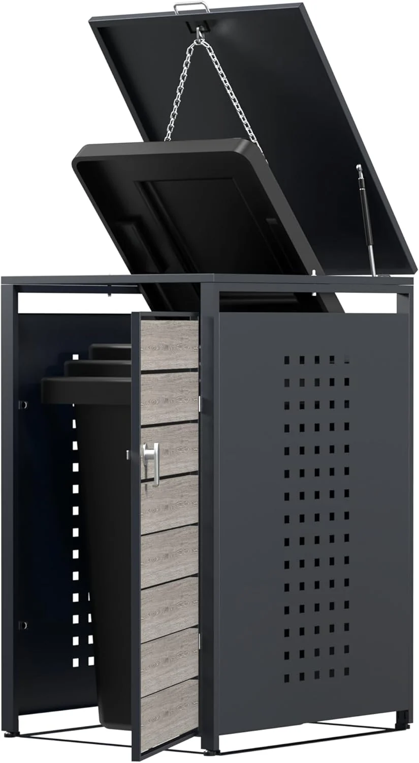 Modern Wheelie Bin Storage - Single Bin - Wood Grain - Image 5
