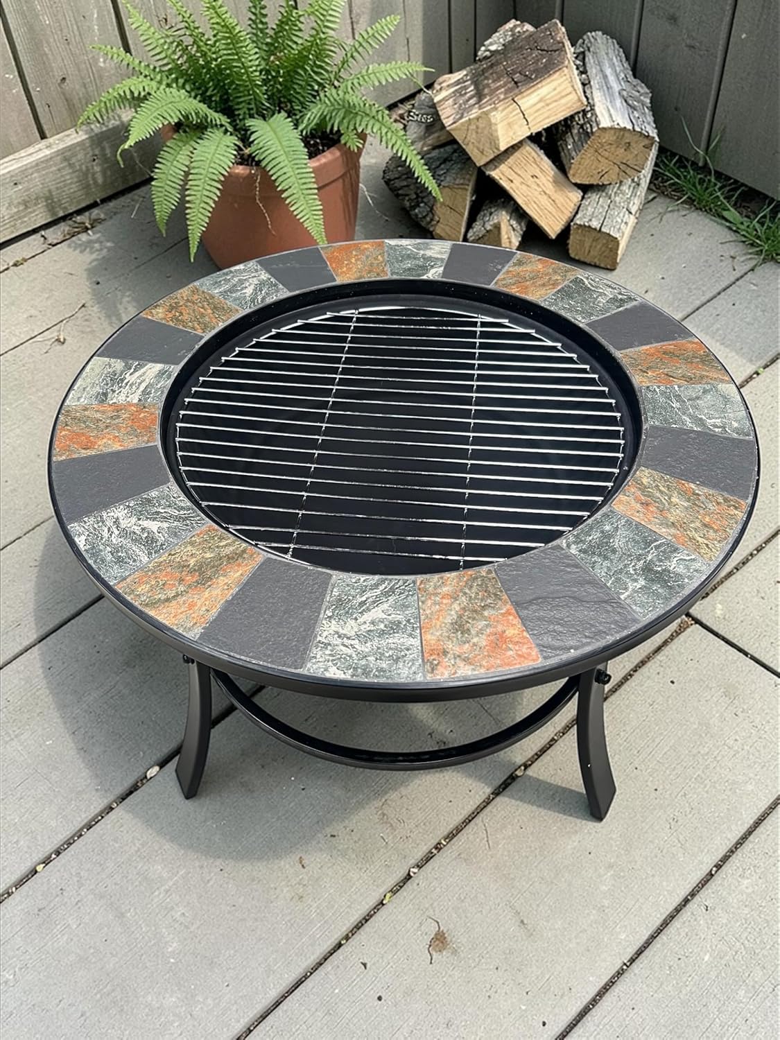Mosaic Slate Fire Pit with Poker - Image 3