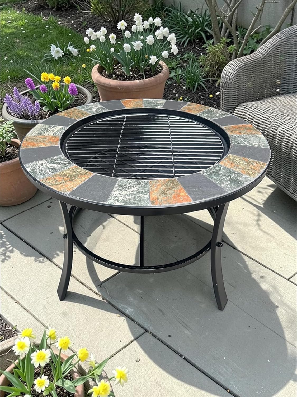 Mosaic Slate Fire Pit with Poker - Image 7