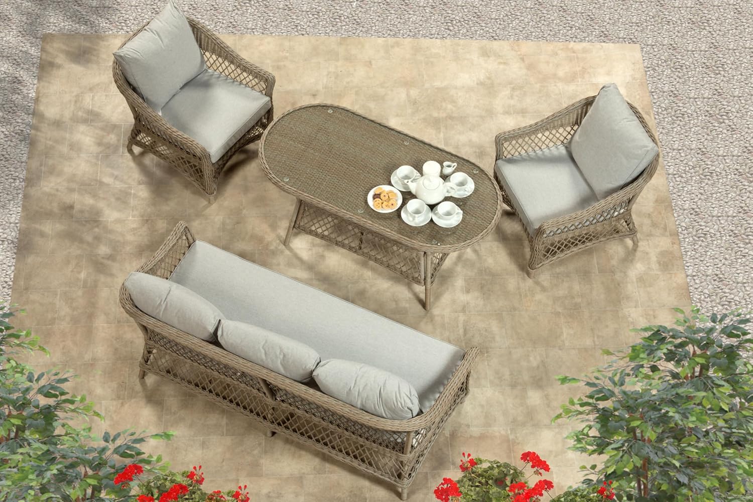 Palermo Serena 3 Seat Rattan Sofa Lounge Set - Image 2