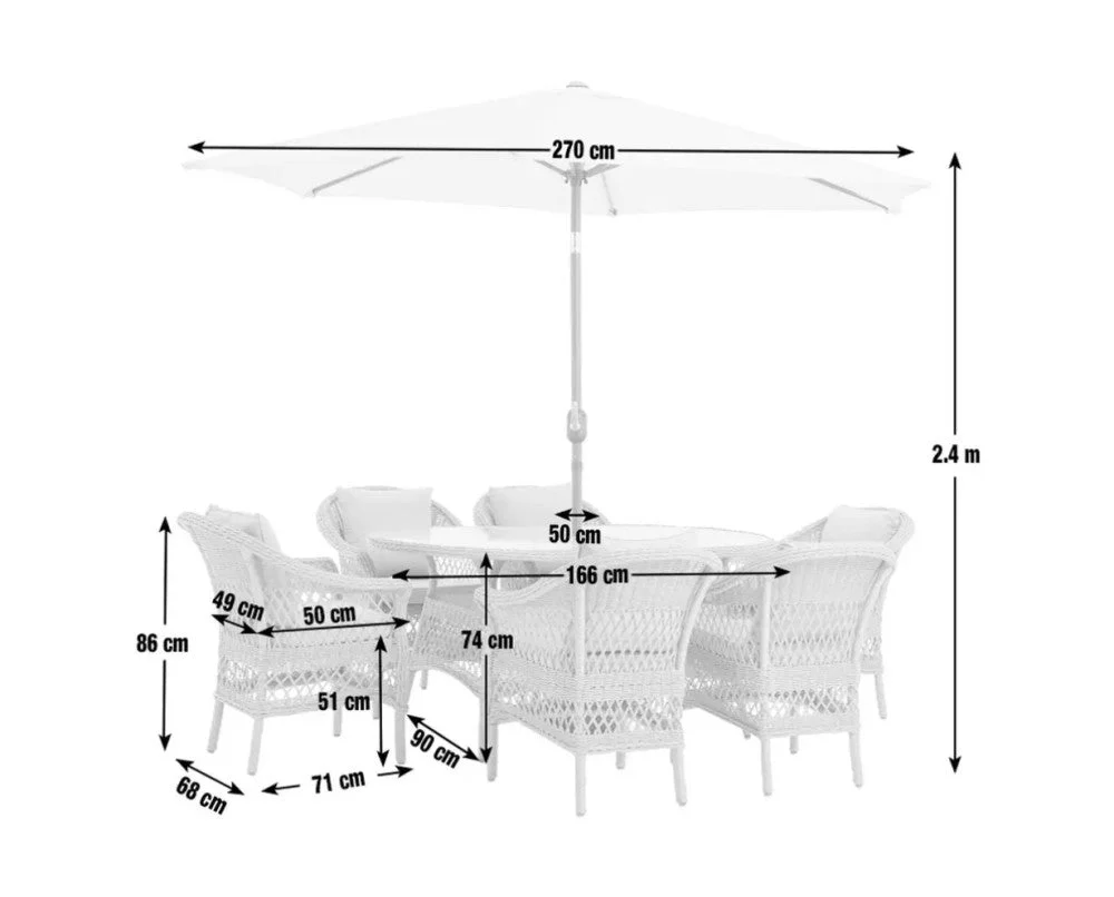 Palermo Serena 6 Seat Dining Set with Parasol - Image 4