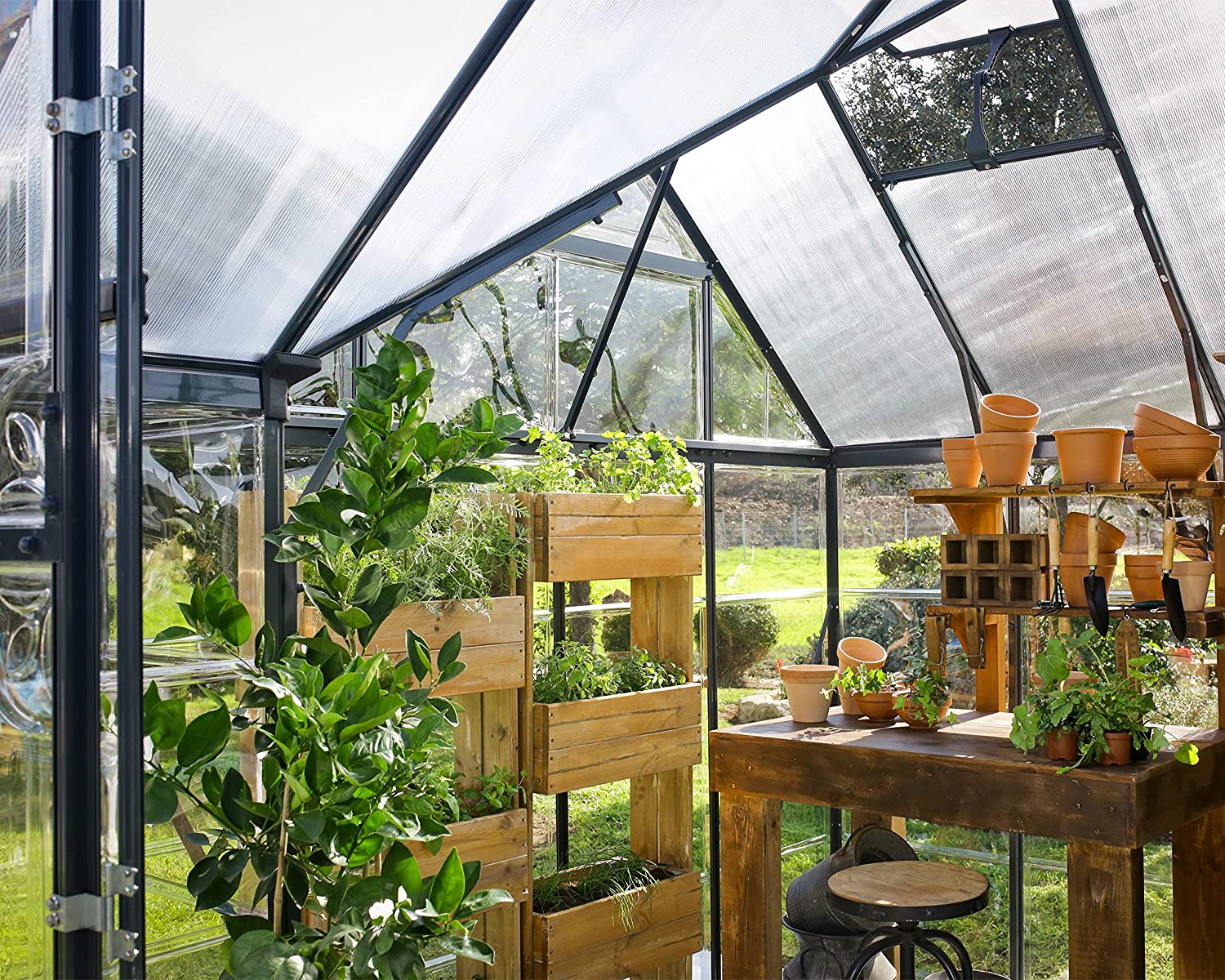 Victory Orangery 10' x 12' Greenhouse - Grey Frame & Hybrid Polycarbonate Panels - Image 10