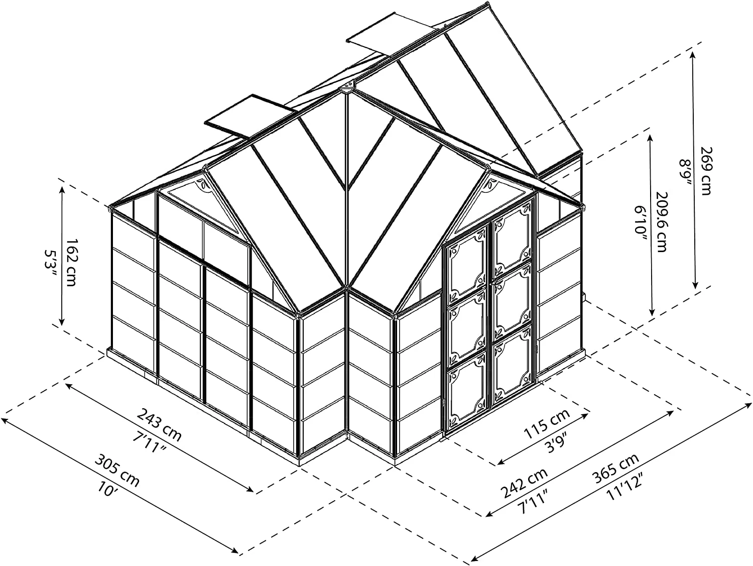Victory Orangery 10' x 12' Greenhouse - Grey Frame & Hybrid Polycarbonate Panels - Image 13