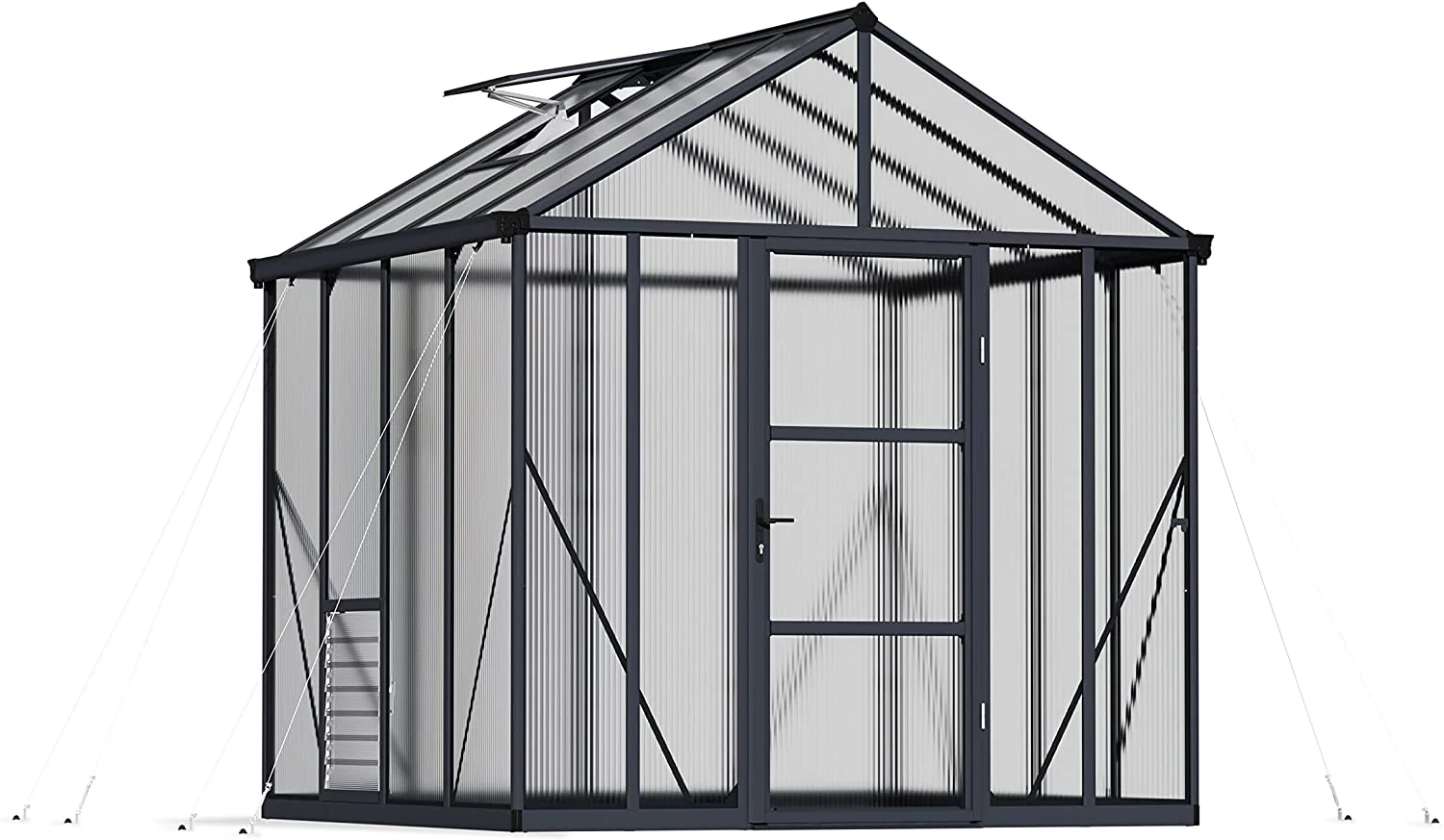 Glory 8' x 8' Greenhouse - Grey Frame & Multiwall Polycarbonate Panels - Image 4
