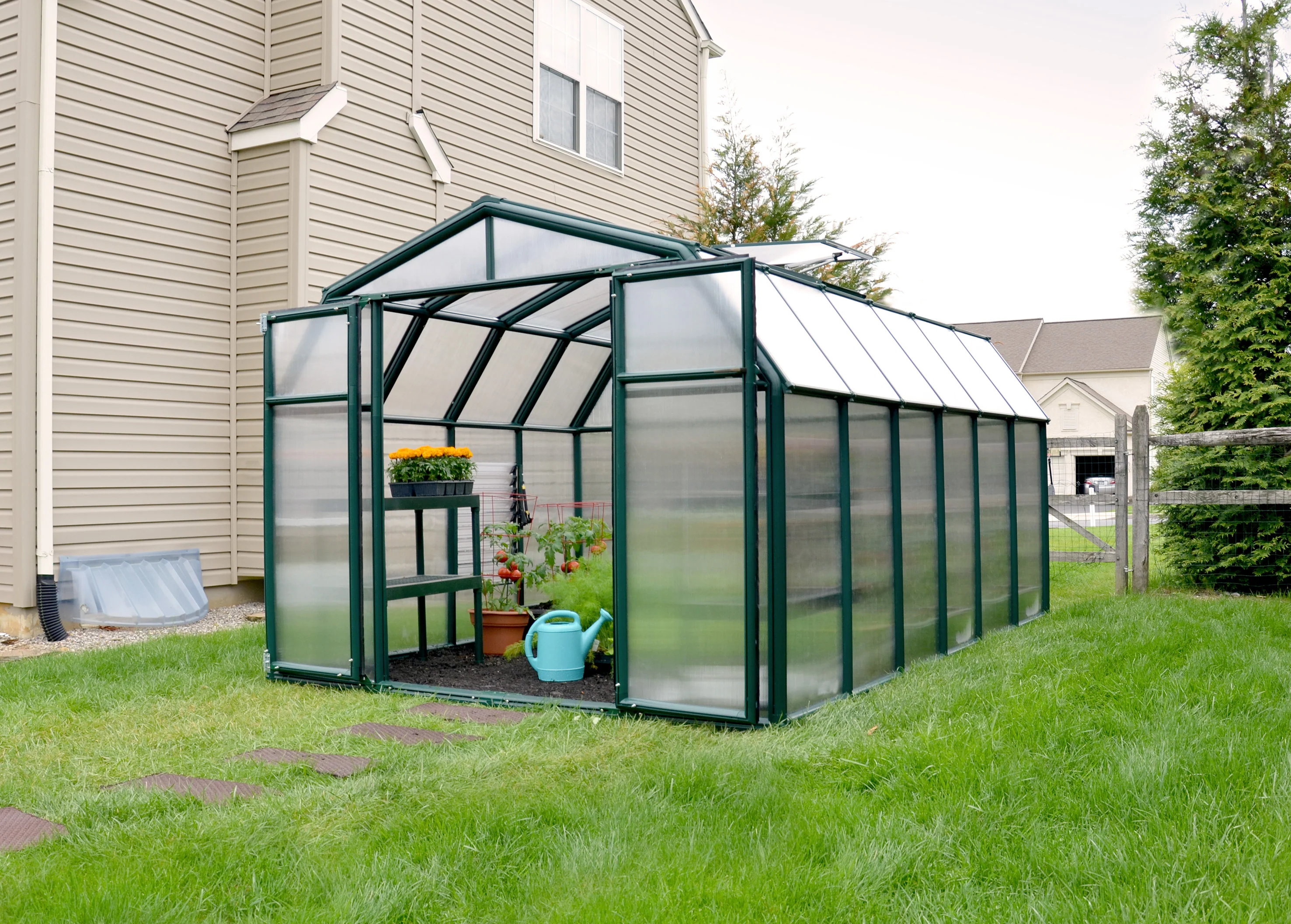 Hobby Gardener 8' x 12' Greenhouse - Green Frame & Twinwall Polycarbonate Panels - Image 2