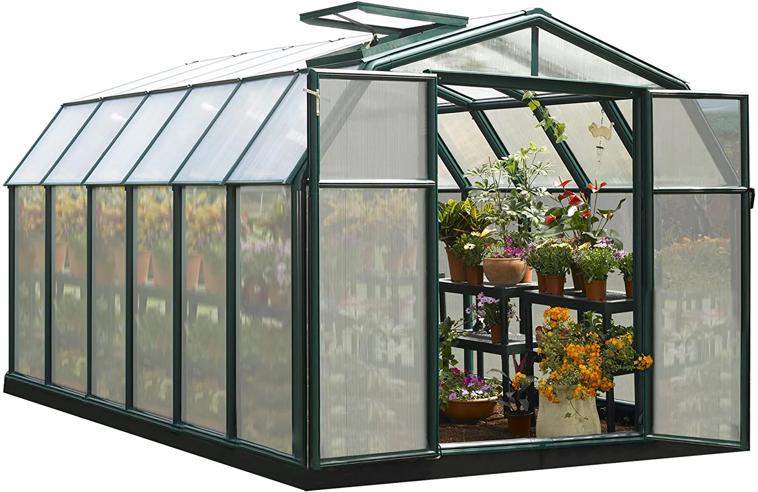 Hobby Gardener 8' x 12' Greenhouse - Green Frame & Twinwall Polycarbonate Panels - Image 3