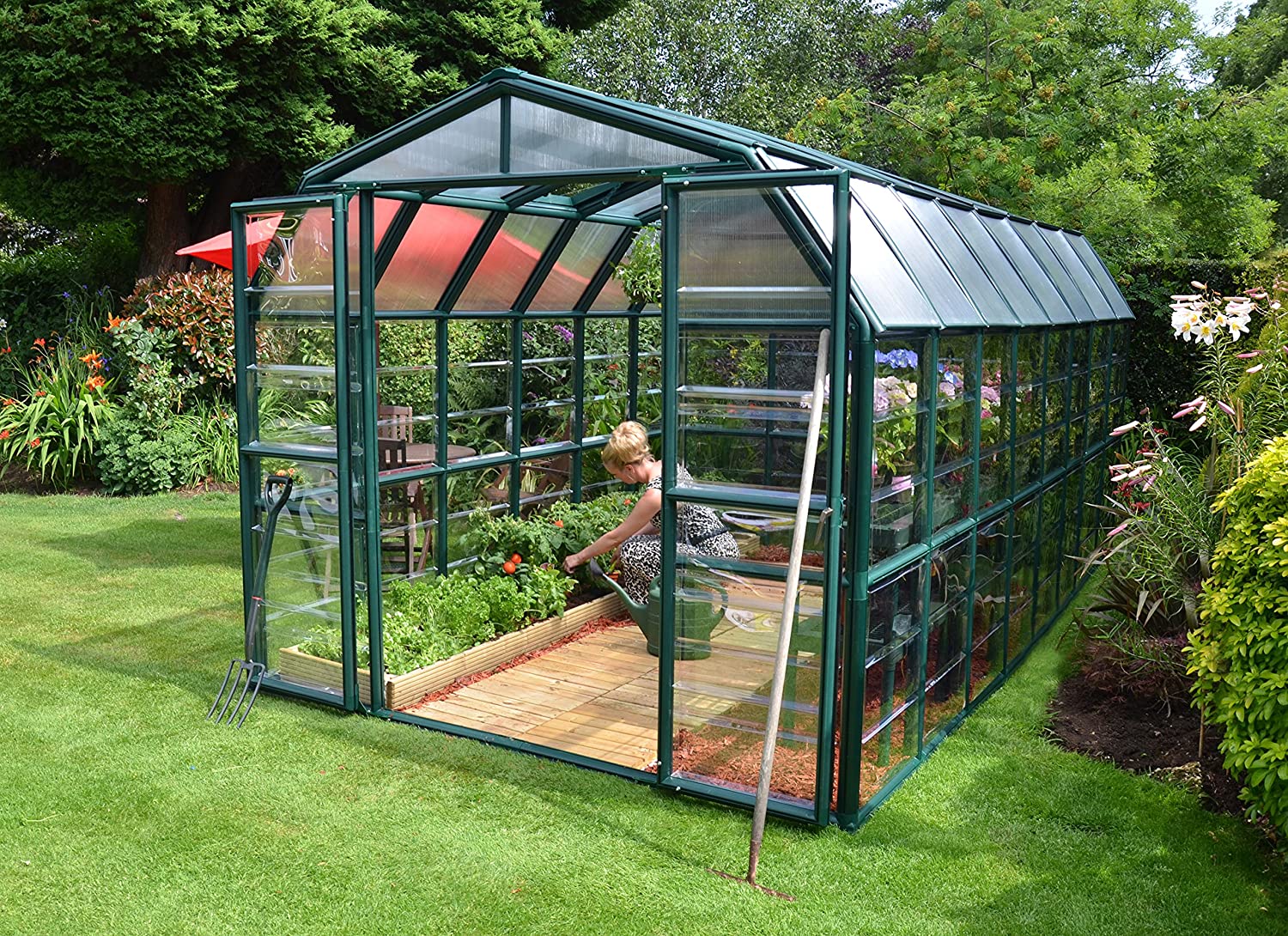 Grand Gardener 8' x 16' Greenhouse - Green Frame & Hybrid Polycarbonate Panels - Image 2