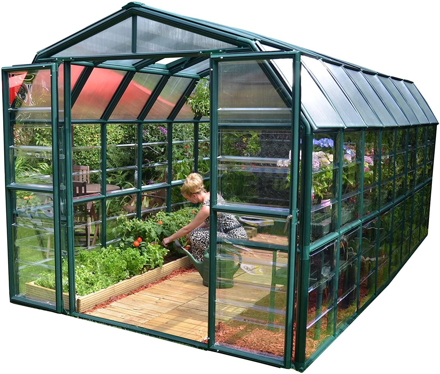 Grand Gardener 8' x 16' Greenhouse - Green Frame & Hybrid Polycarbonate Panels - Image 3