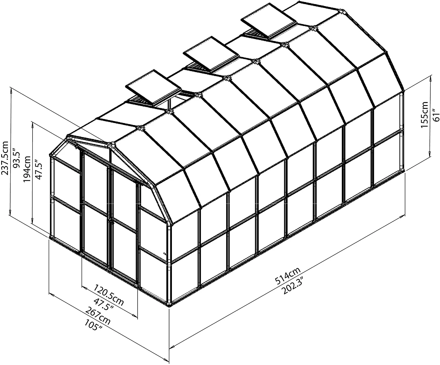 Grand Gardener 8' x 16' Greenhouse - Green Frame & Hybrid Polycarbonate Panels - Image 6