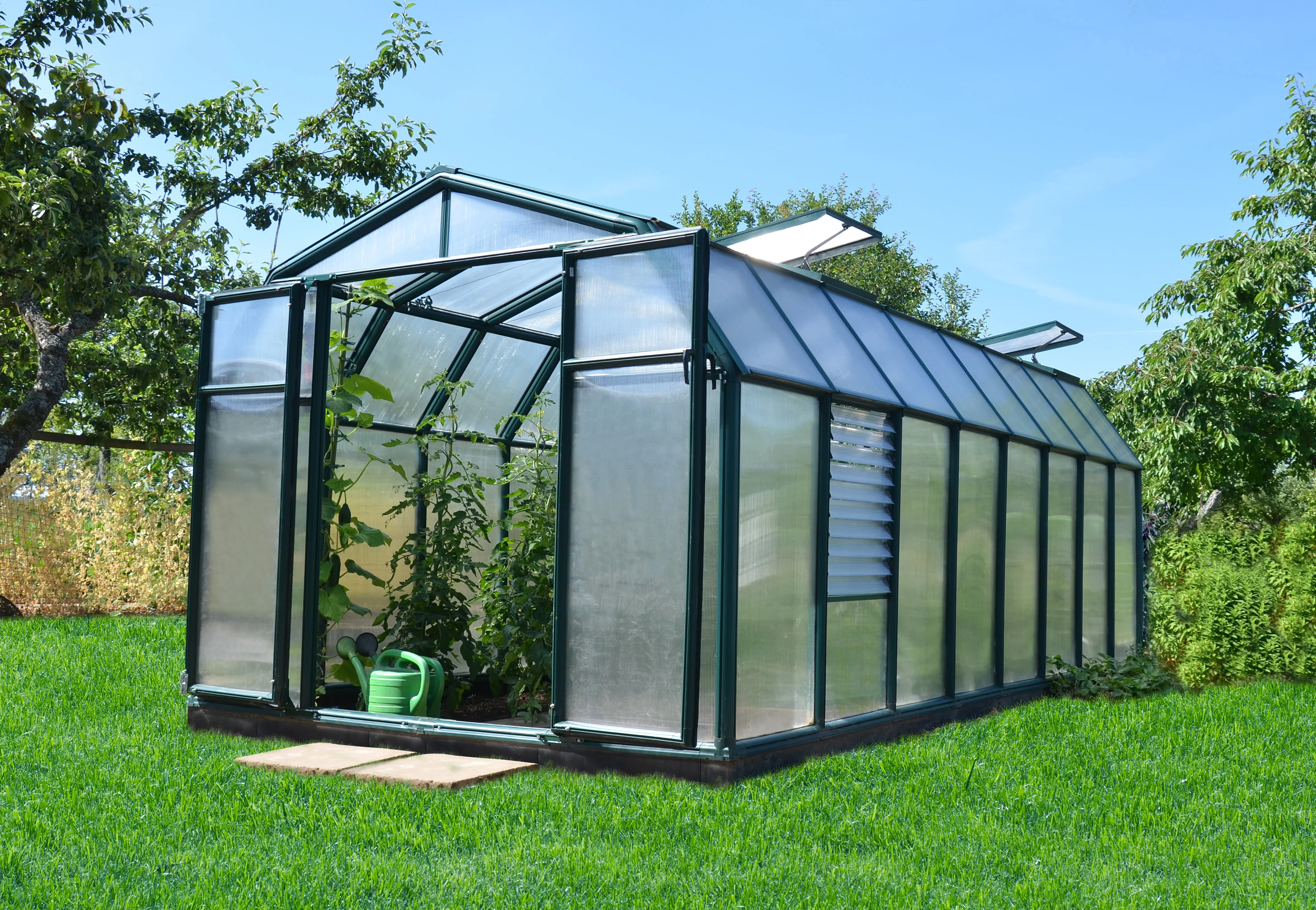 Hobby Gardener 8' x 16' Greenhouse - Green Frame & Twinwall Polycarbonate Panels - Image 2