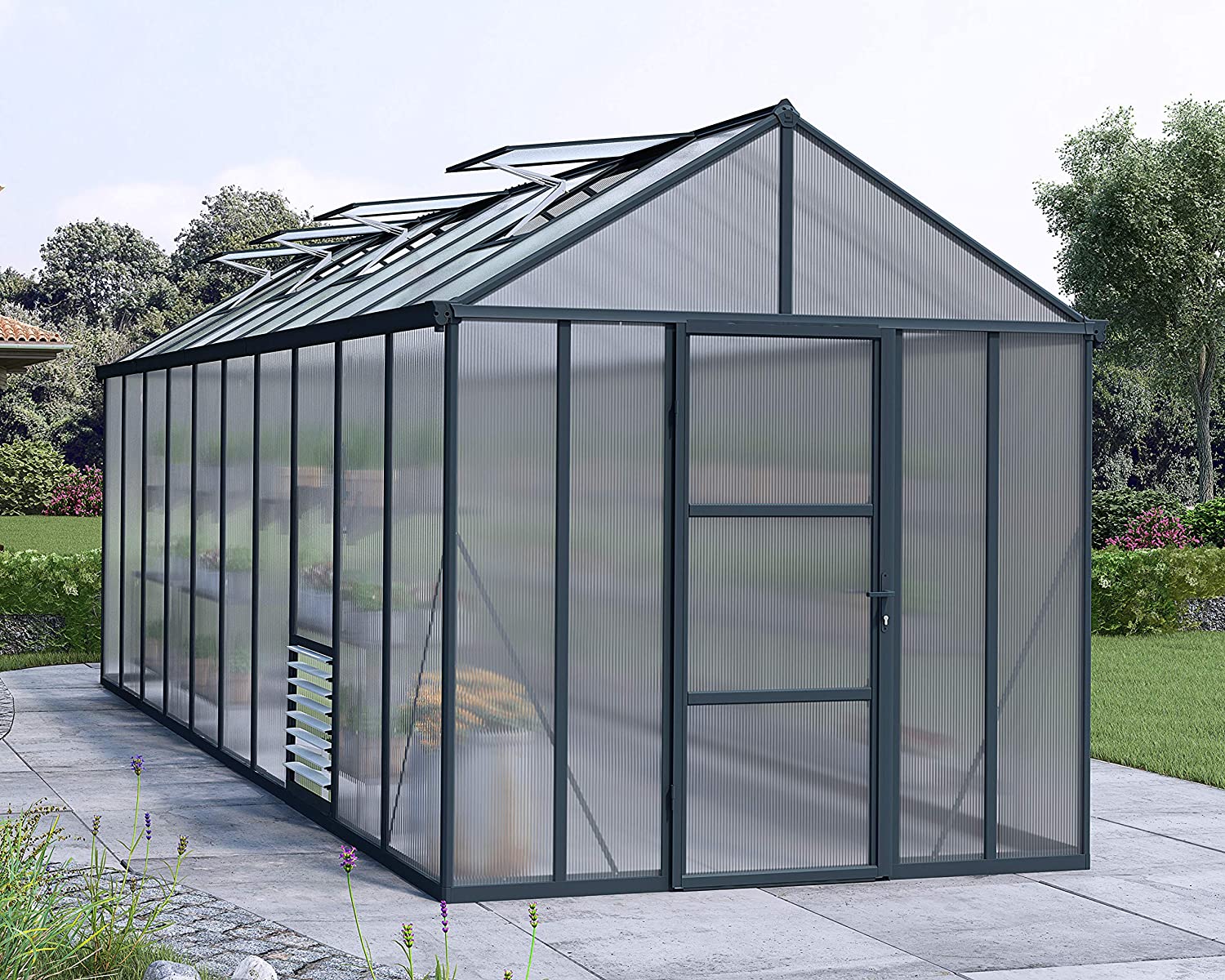 Glory 8' x 20' Greenhouse - Grey Frame & Multiwall Polycarbonate Panels