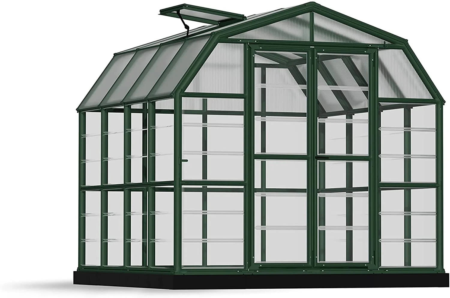 Grand Gardener 8' x 8' Greenhouse - Green Frame & Hybrid Polycarbonate Panels - Image 3