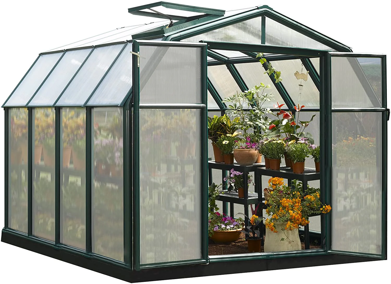 Hobby Gardener 8' x 8' Greenhouse - Green Frame & Twinwall Polycarbonate Panels - Image 4