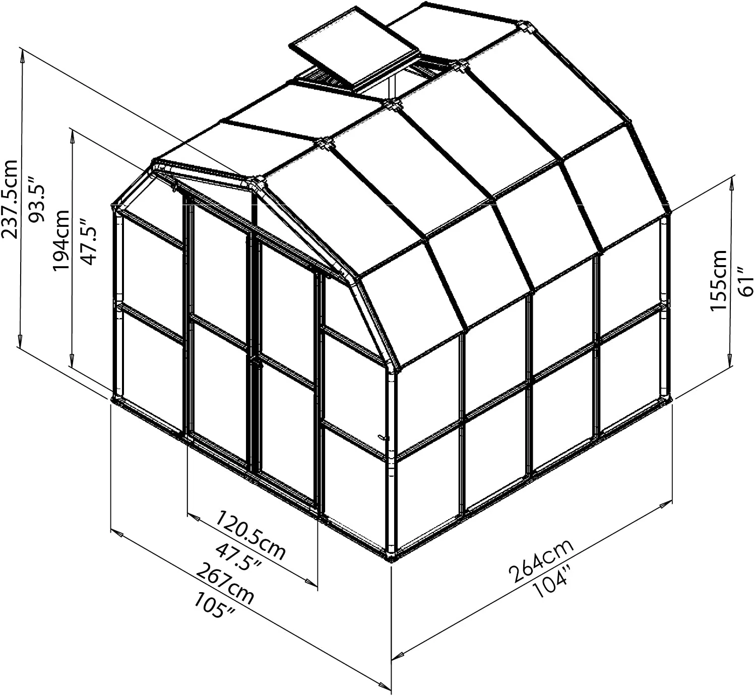 Hobby Gardener 8' x 8' Greenhouse - Green Frame & Twinwall Polycarbonate Panels - Image 5