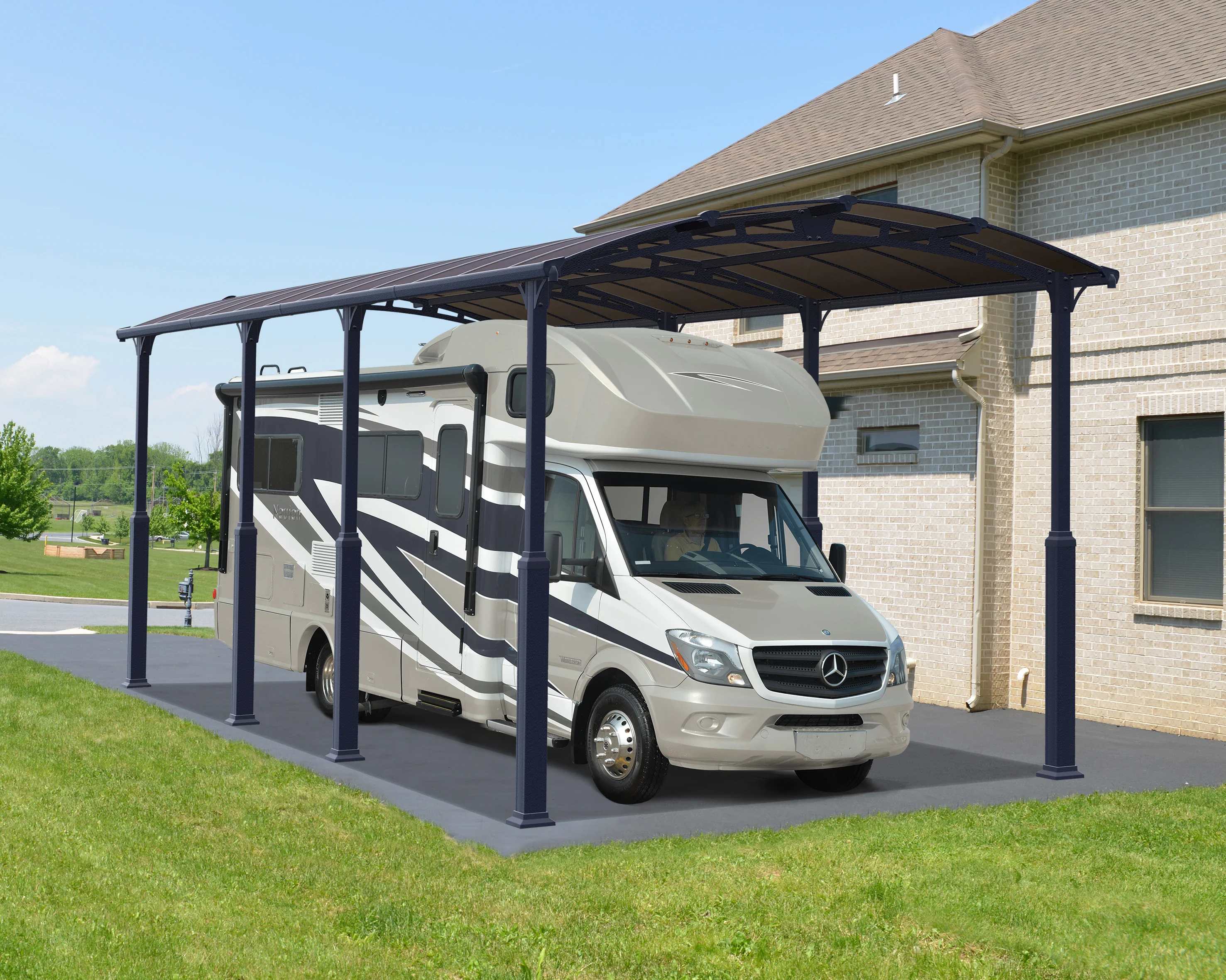 Alpine 12' x 28' Extra High Carport - Grey Aluminium & Twin-wall Polycarbonate Roof Panels - Image 18