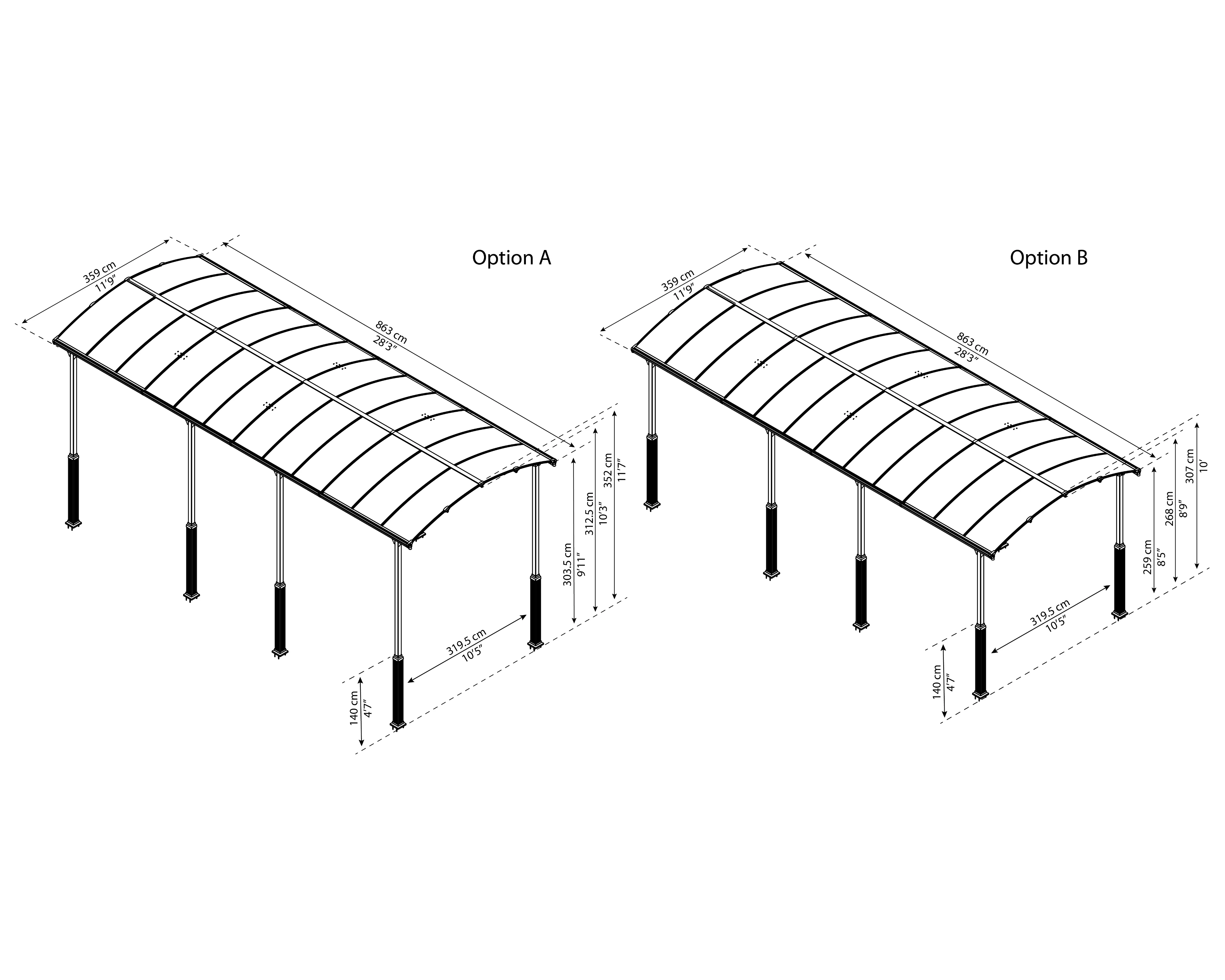 Alpine 12' x 28' Extra High Carport - Grey Aluminium & Twin-wall Polycarbonate Roof Panels - Image 20
