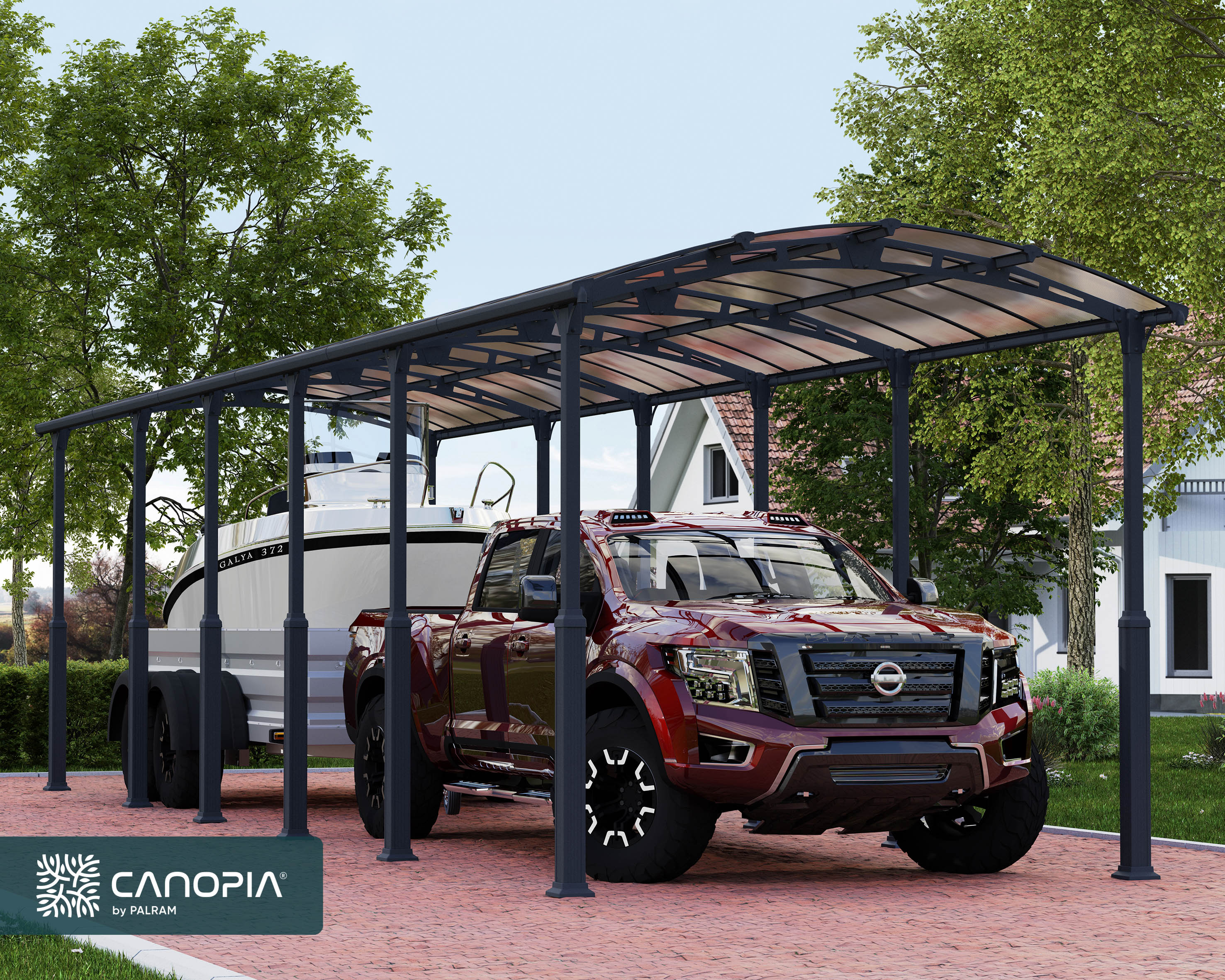 Alpine 12' x 42' Extra High Carport - Grey Aluminium & Twin-wall Polycarbonate Roof Panels - Image 12