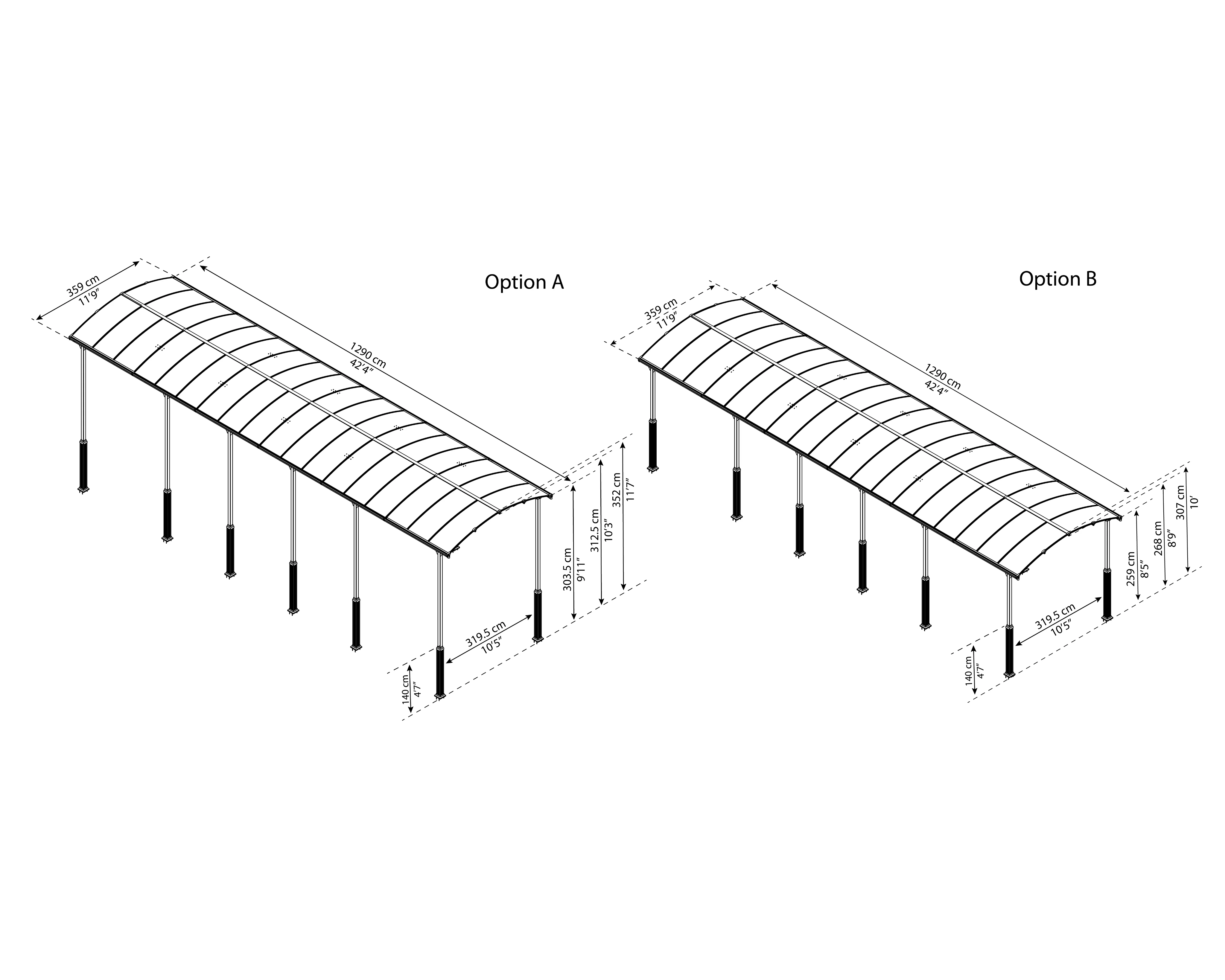 Alpine 12' x 42' Extra High Carport - Grey Aluminium & Twin-wall Polycarbonate Roof Panels - Image 3