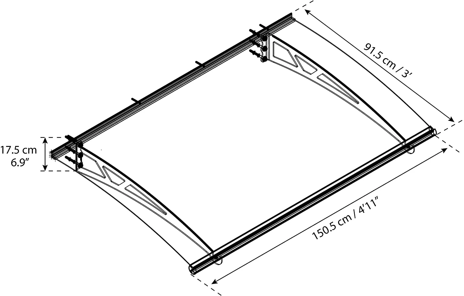 Altair 1.5m x 0.9m Door Canopy - Grey Frame & Clear Acryl - Image 3
