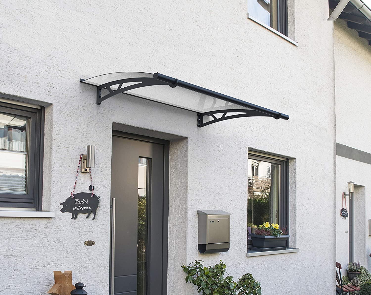 Altair 1.5m x 0.9m Door Canopy - Grey Frame & Clear Acryl - Image 7