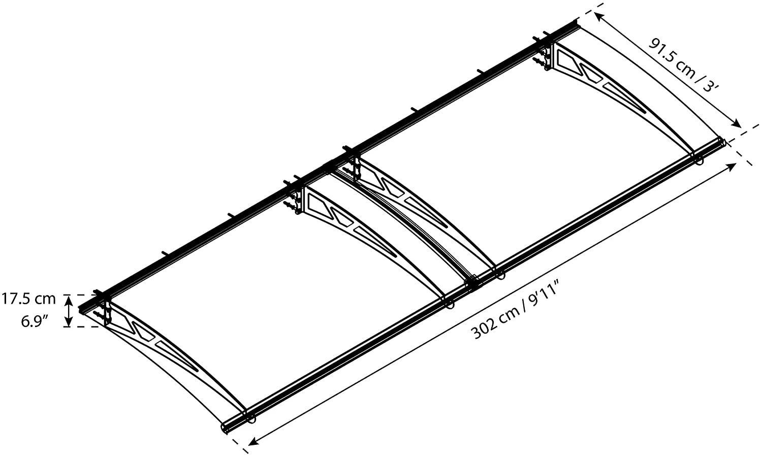 Altair 3m x 0.9m Door Canopy - Grey Frame & Clear Polycarbonate - Image 6