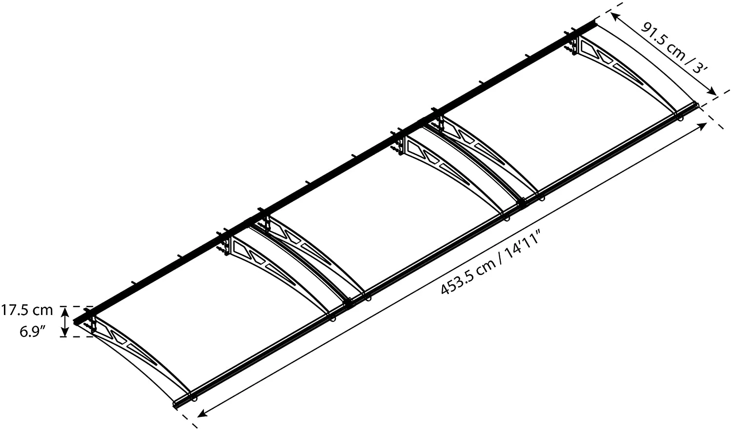 Altair 5m x 0.9m Door Canopy - Grey Frame & Clear Polycarbonate - Image 4