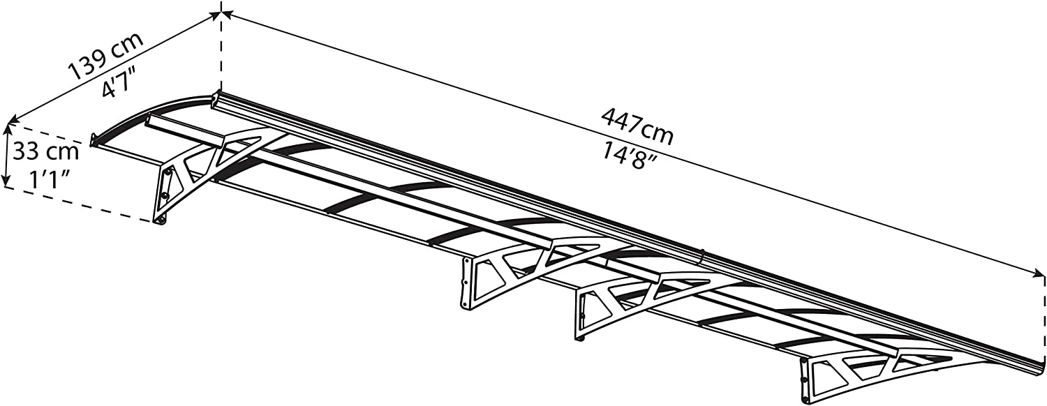 Amsterdam 4.5m x 1.4m Door Canopy - Grey Frame & Clear Polycarbonate - Image 6