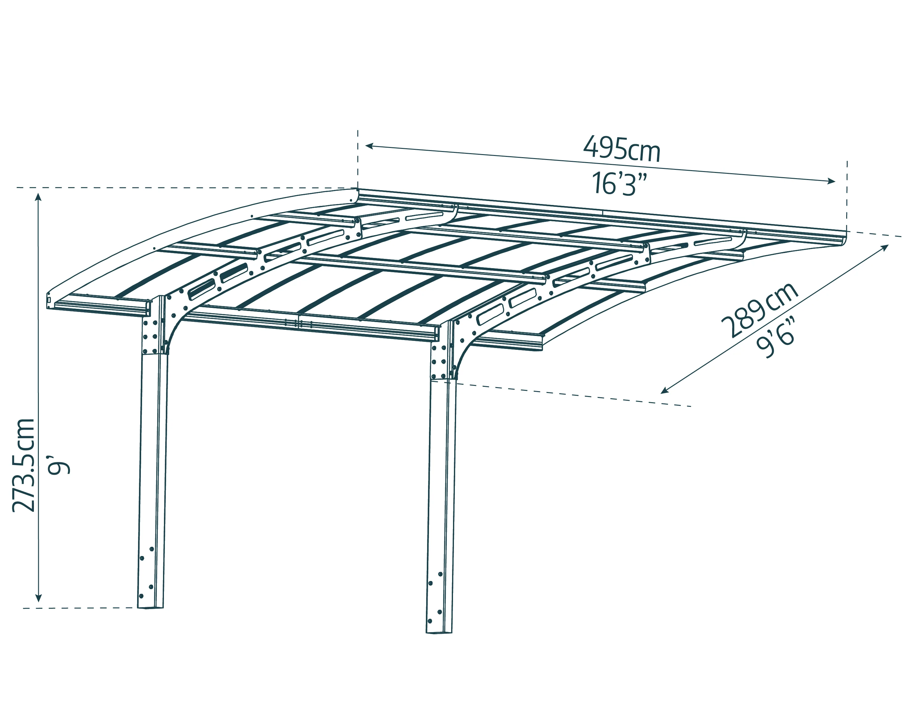 Arizona Breeze 10' x 16' Cantilever Carport- Grey & Twin-Wall Polycarbonate Roof Panels - Image 15